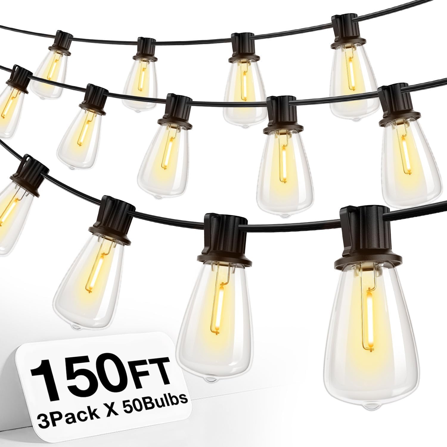 addlon 150 FT (3x50FT) Outdoor String Lights,Waterproof Patio Lights ETL Listed...
