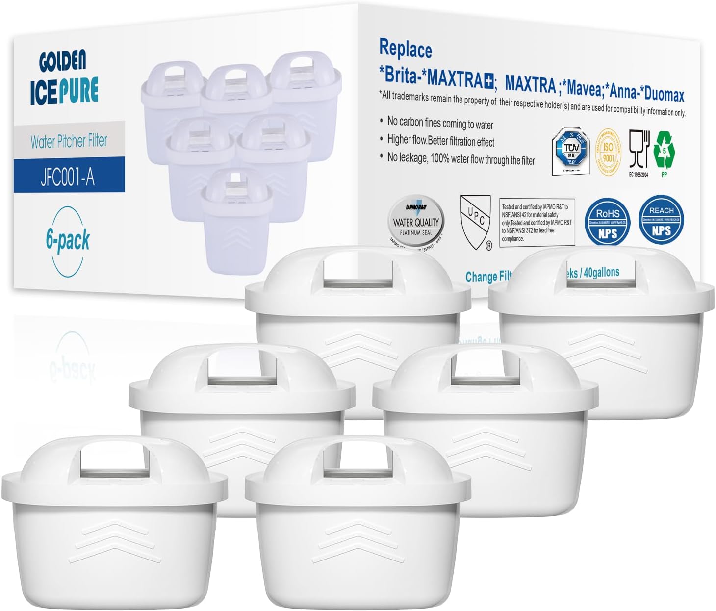 GOLDEN ICEPURE Water Filter Cartridges Compatible with Brita Maxtra+, Maxtra Plu...