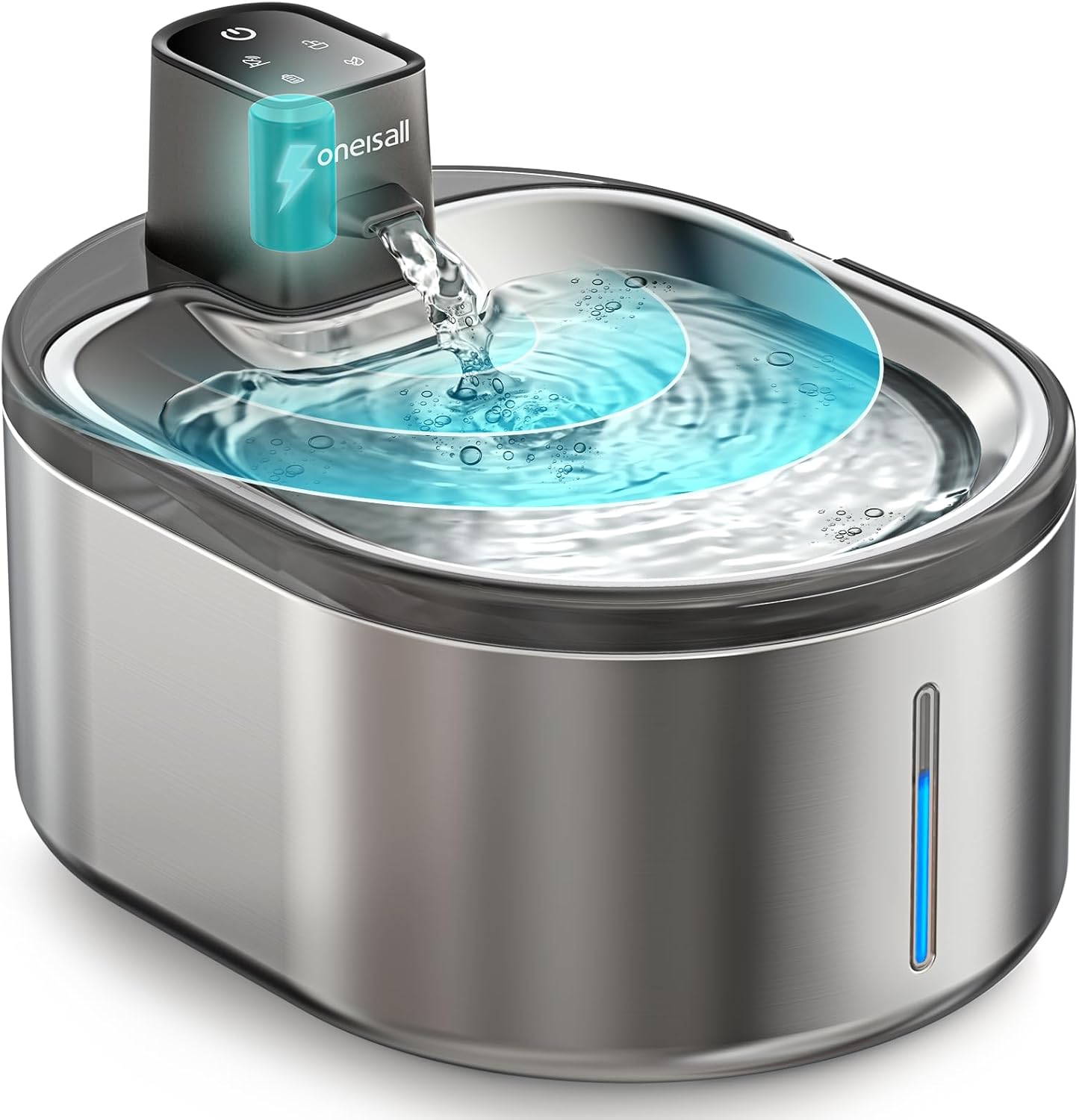 oneisall Wireless Cat Water Fountain for Drinking,4L Stainless Steel Cat Fountai...