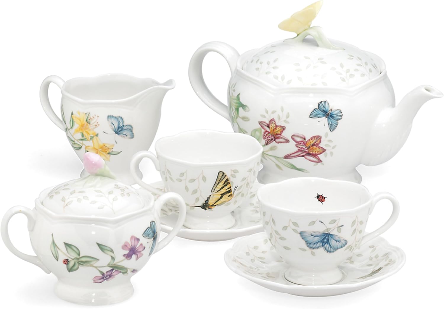 Lenox Butterfly Meadow 8-Piece Tea Set, Service for 2, White 9-Piece Tea Set
