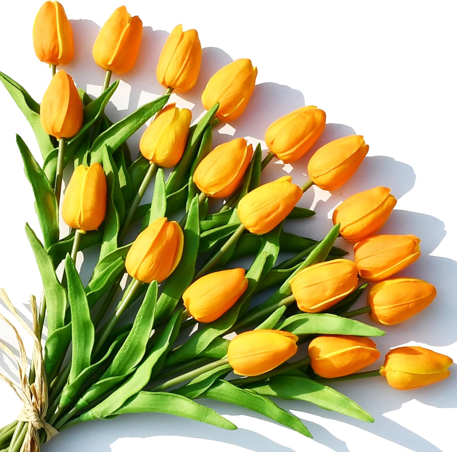 Unique Artificial Flowers, ONLY ART Orange Artificial Tulip Flowers with Soft La...