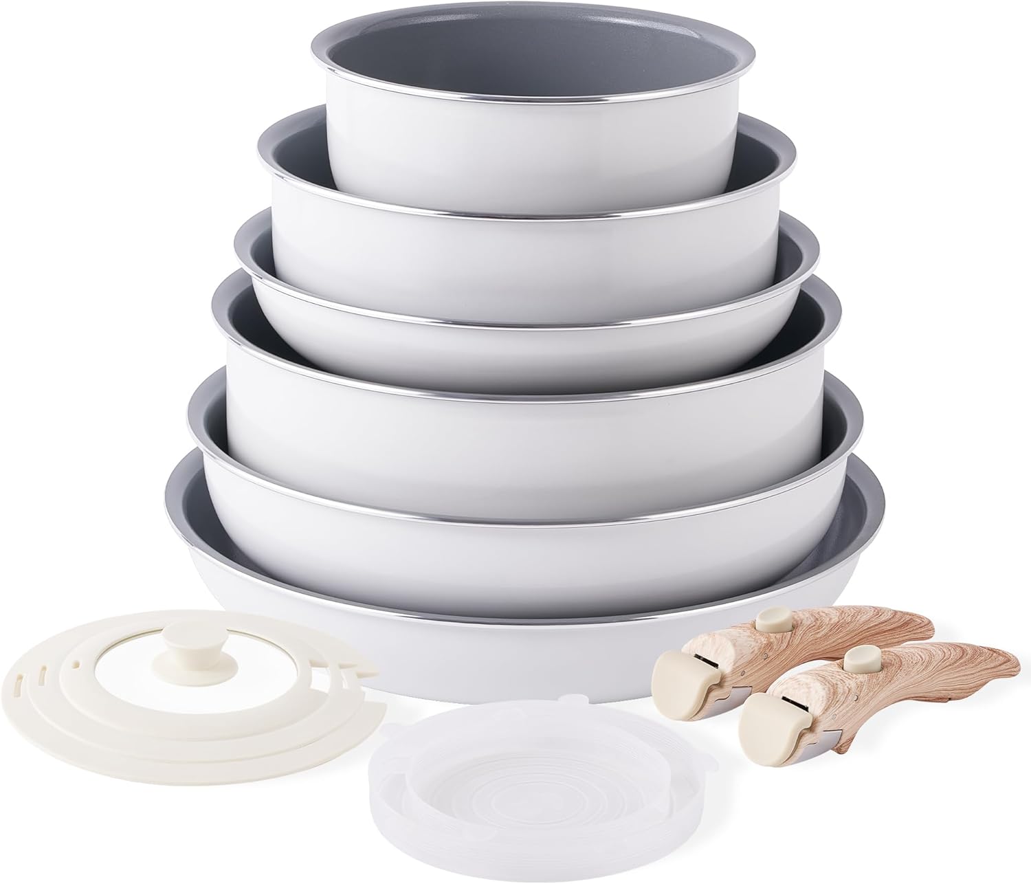 Ceramic Pots and Pans Set Nonstick - 18 PCS Kitchen Cookware Sets Detachable Han...
