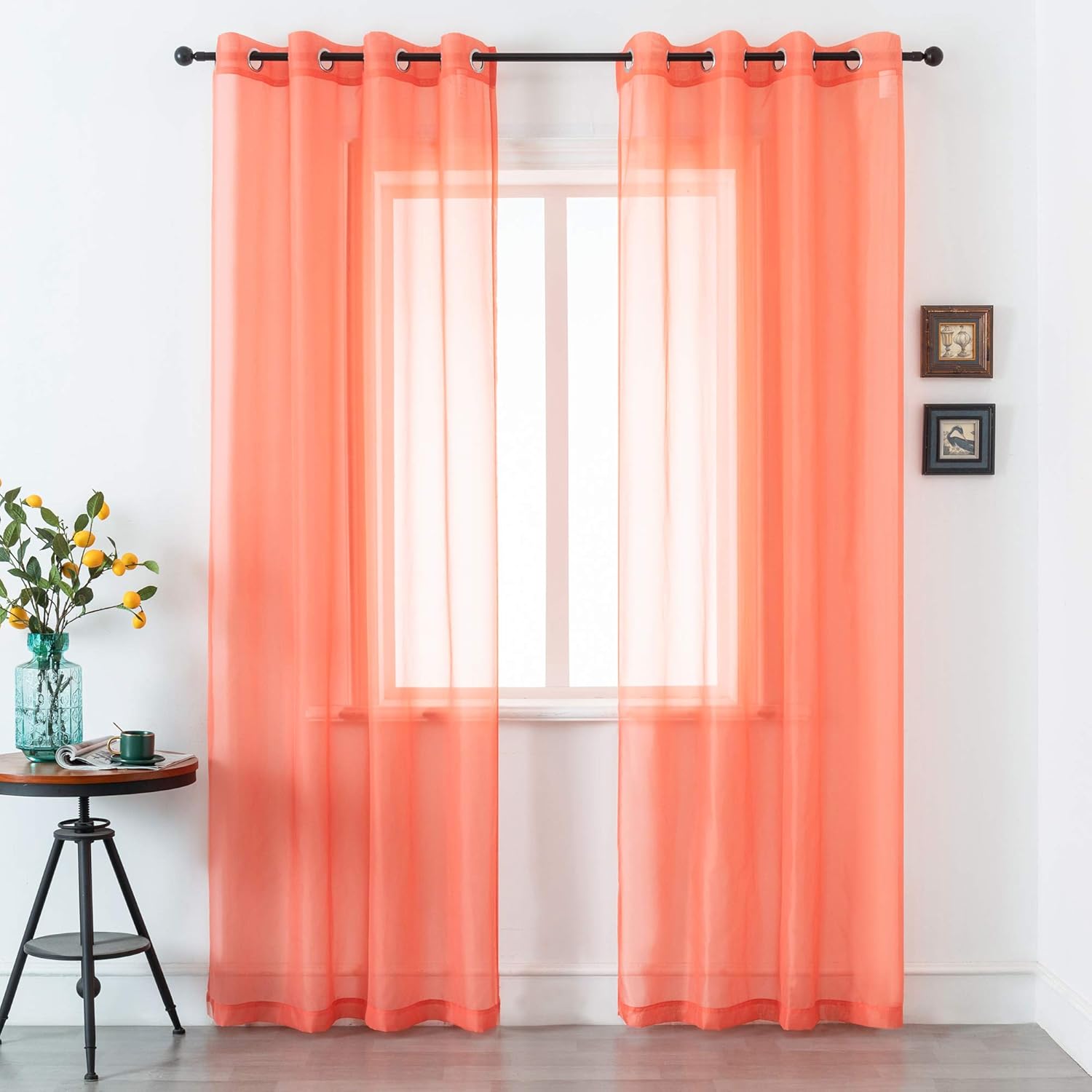 Elegant DUALIFE Coral Sheer Curtains, Special 84 Inch Length Grommet Curtains fo...