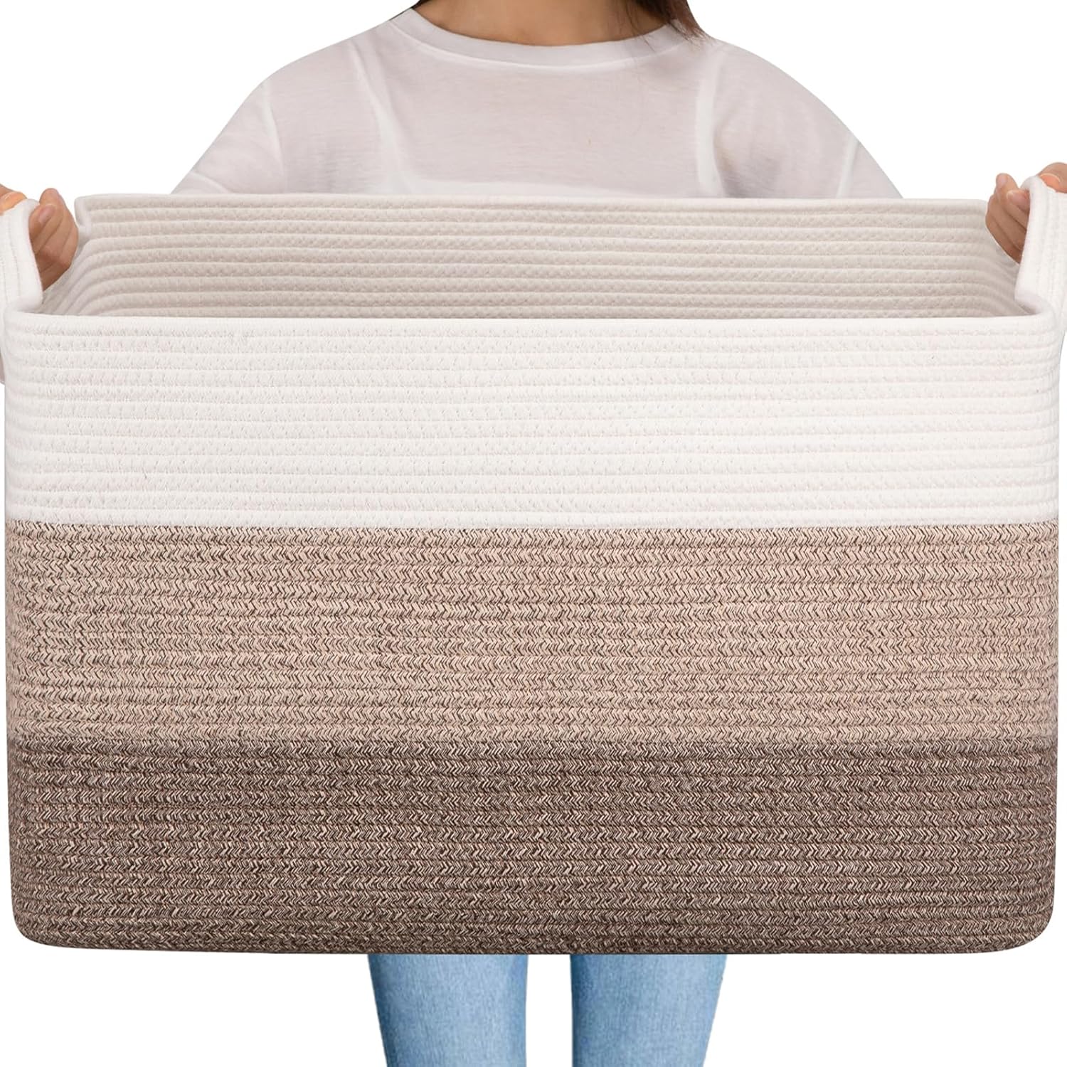 OIAHOMY Extra Large Blanket Basket, 95L Cotton Rope Woven Laundry Basket, Toy Bi...