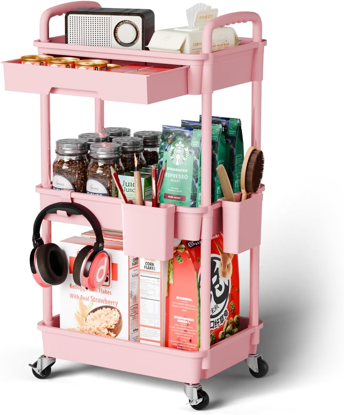 3 Tier Rolling Cart Organizer,Laundry Room Bathroom Organizers and Storage Offic...