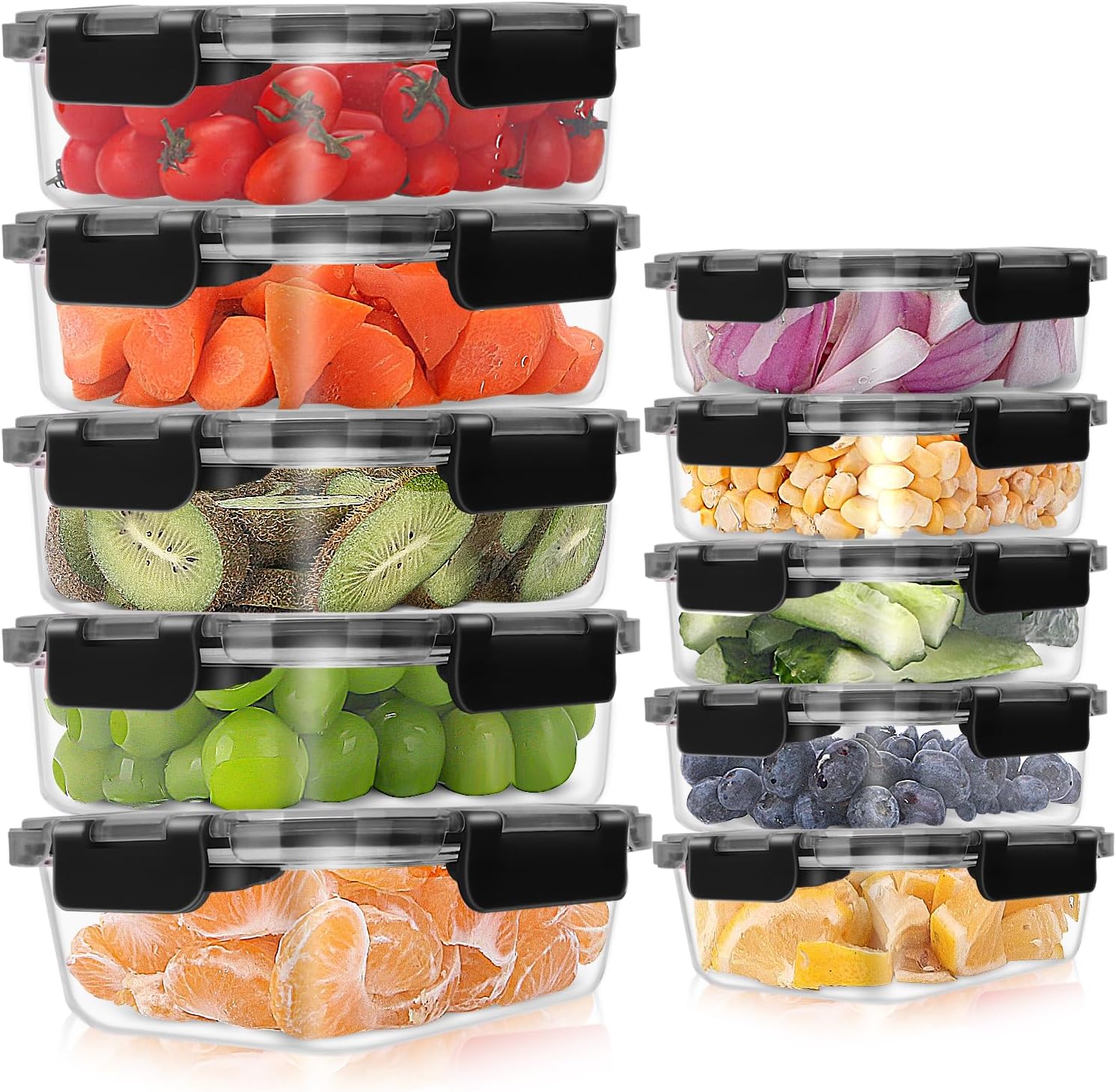 MEETOZ 10 Pack Glass Meal Prep Containers, Airtight Glass Food Containers, Stack...