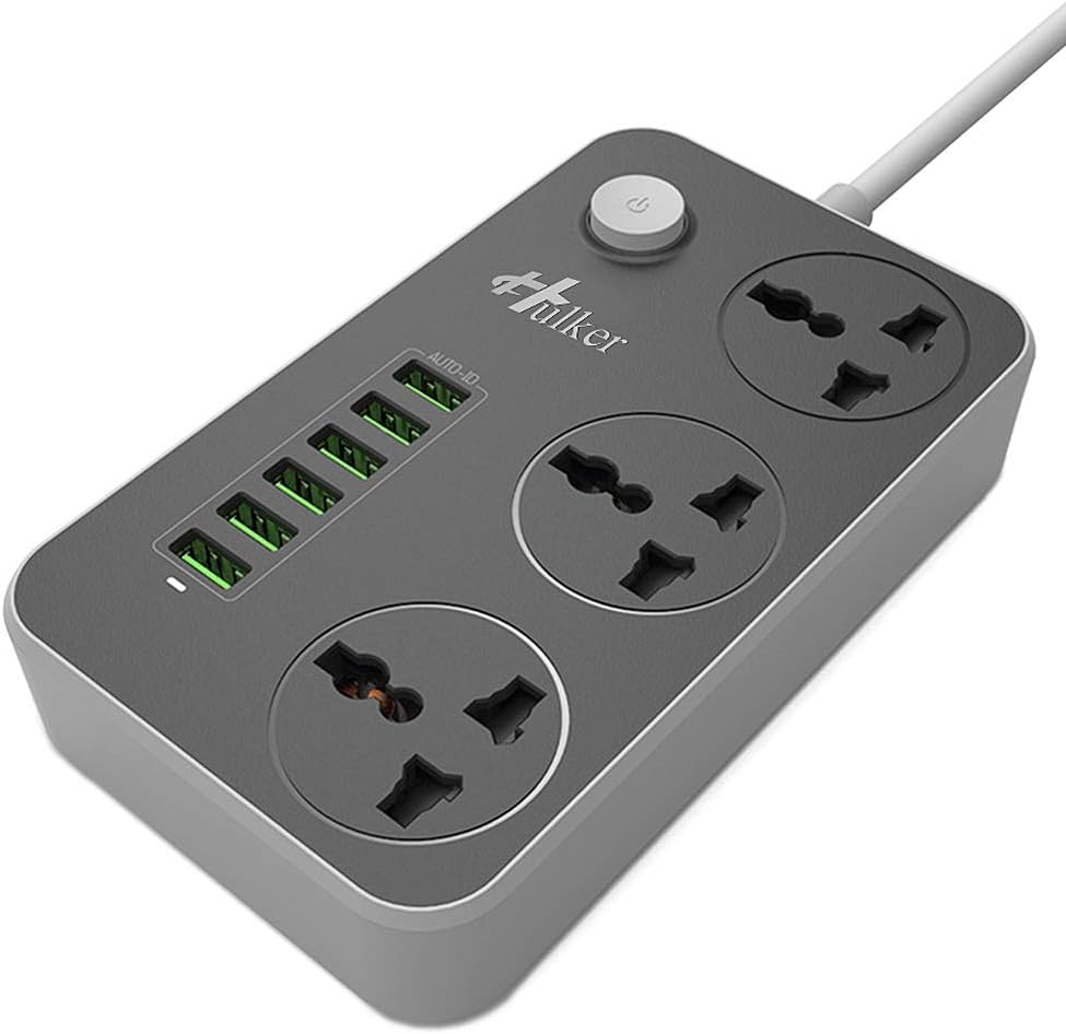 Hulker Extension Lead with USB Ports 3 Way Outlets 6 USB Ports Surge Protection...