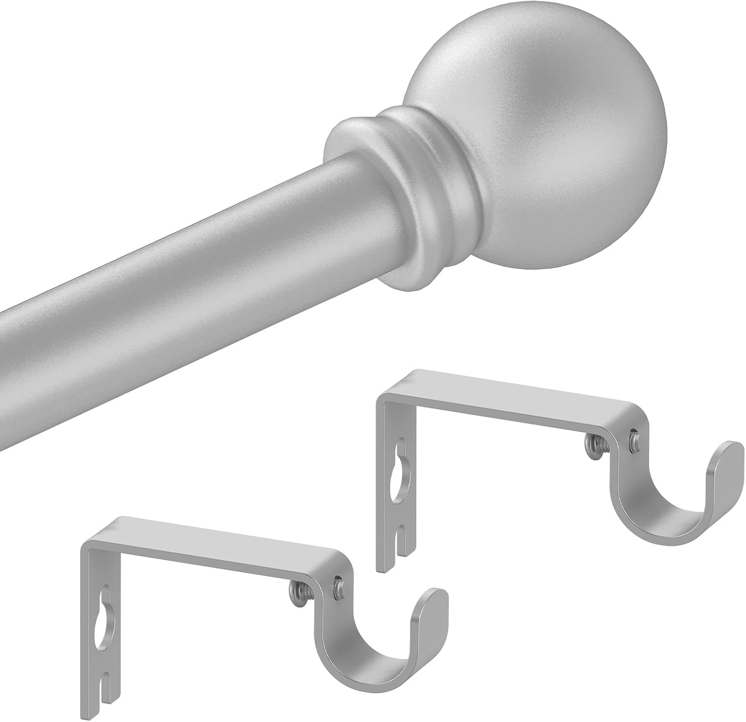 Silver Curtain Rods for Windows with Brackets,5/8 Inch Diameter Small Window Cur...