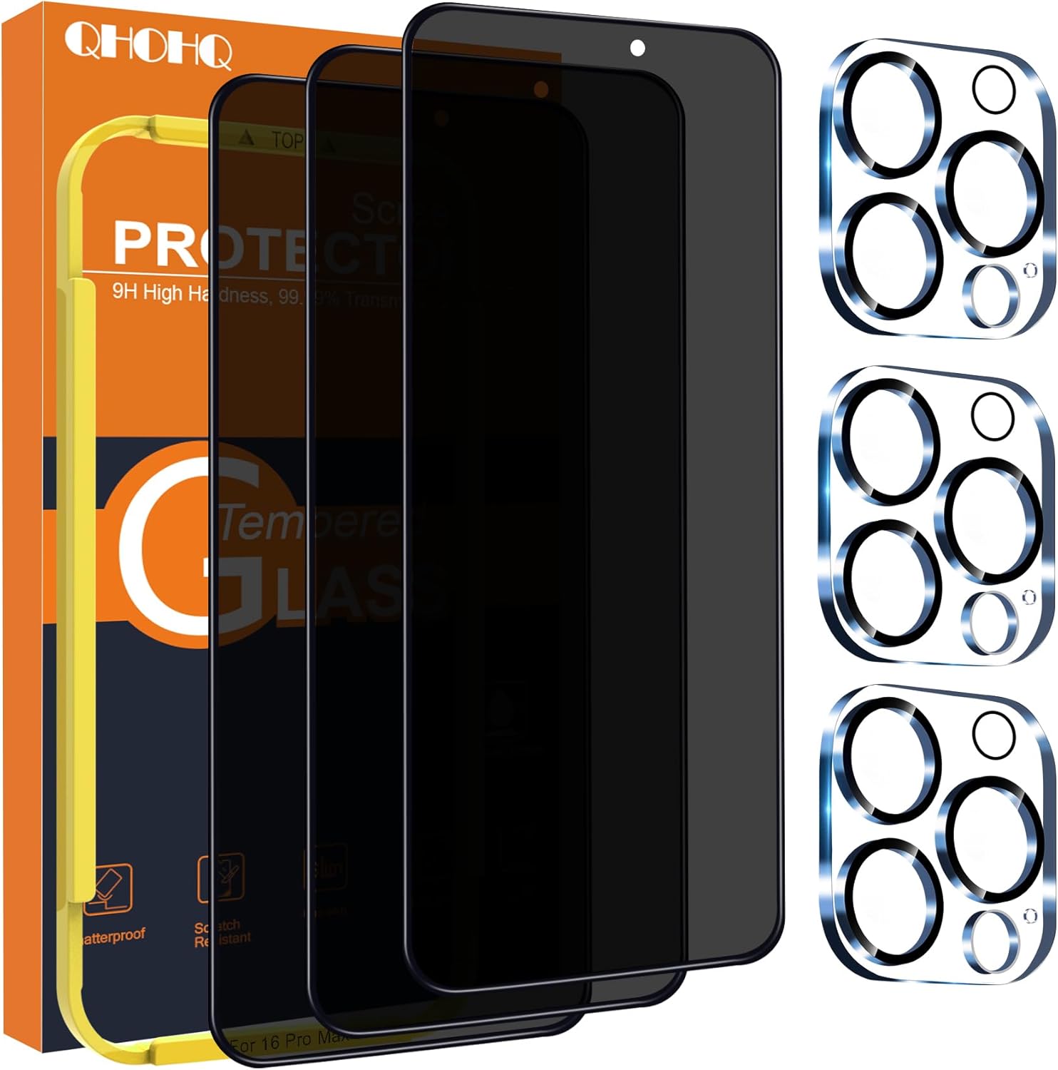 QHOHQ for iPhone 16 Pro Max Privacy Screen Protector + Camera Lens Protector, [M...