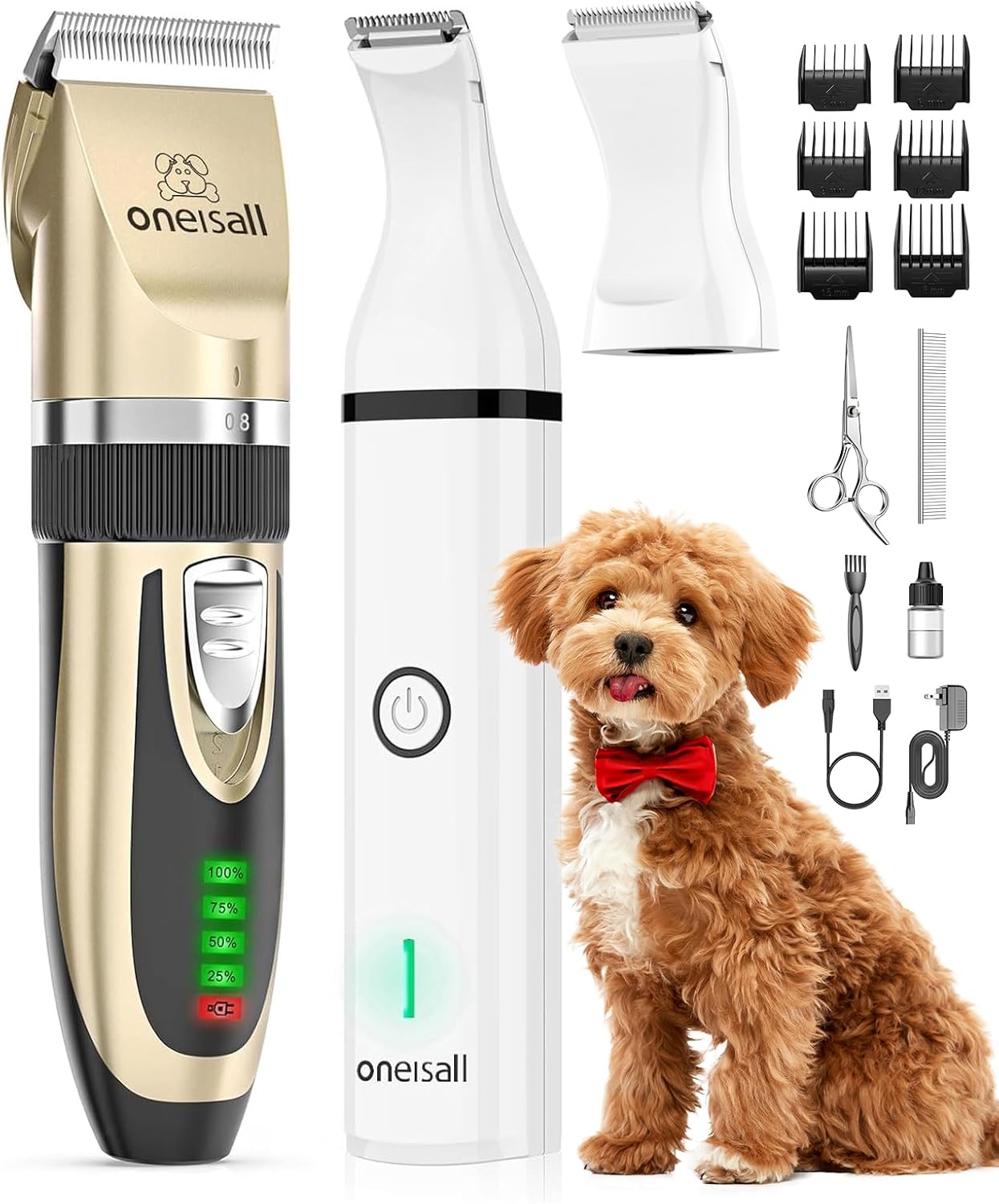 oneisall Dog Clippers & Paw Trimmer 3 in 1 Small Dog Grooming Kit, Cordless Pood...