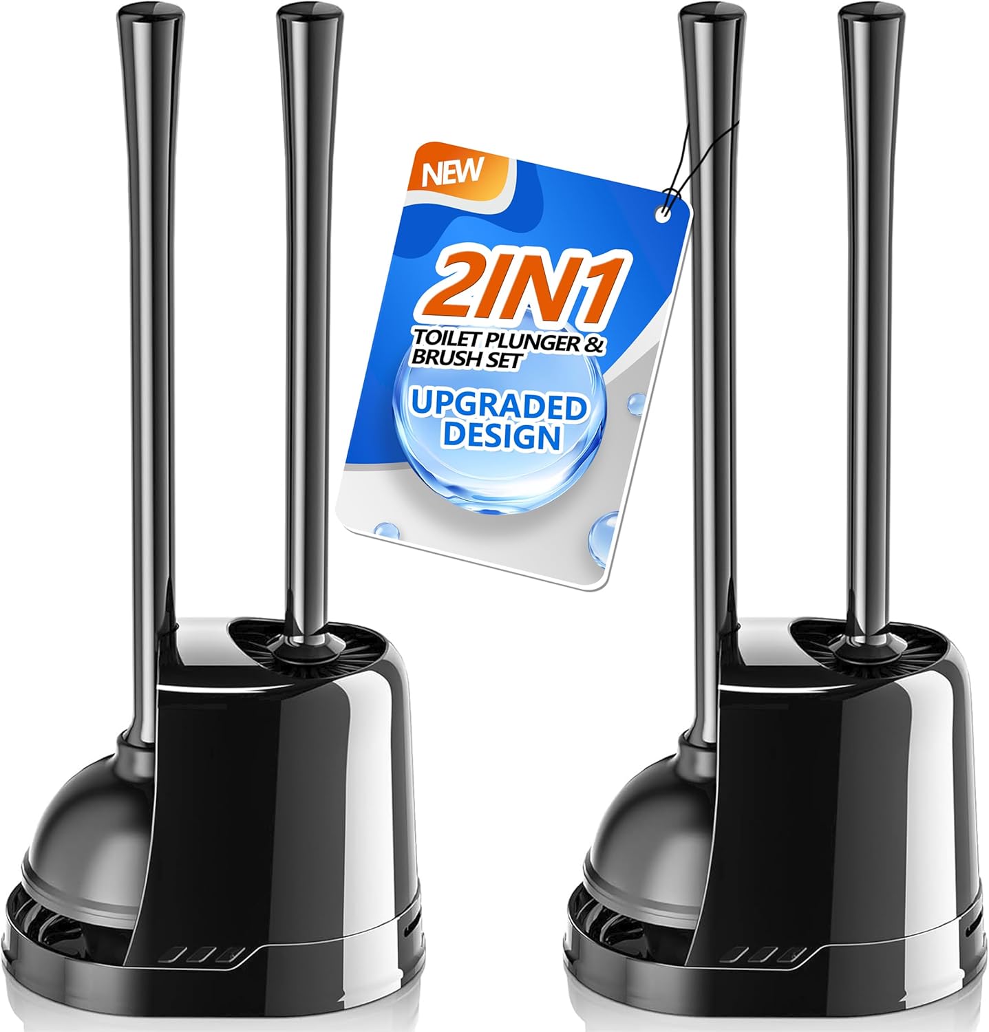 Toilet Plunger and Brush, Bowl Brush and Heavy Duty Toilet Plunger Set with Hold...