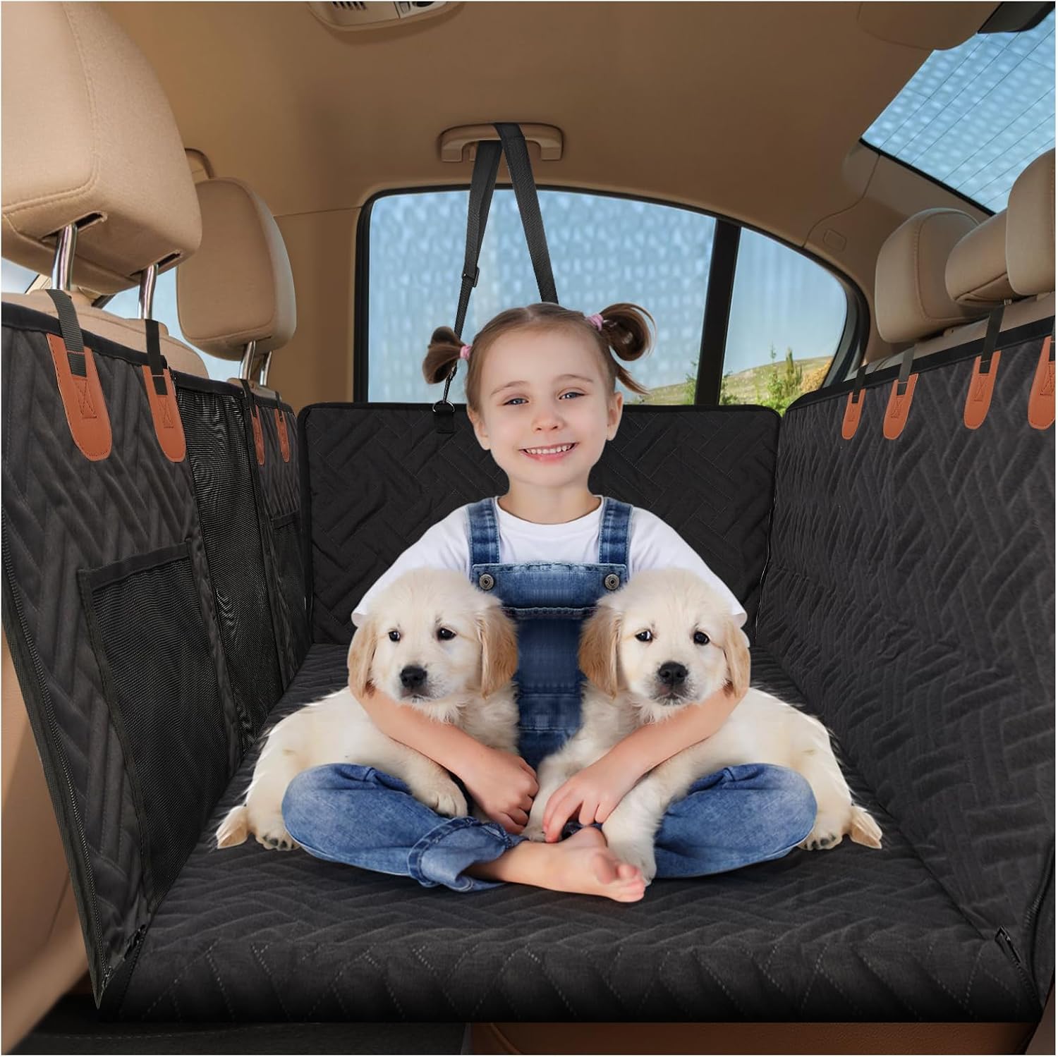 Back Seat Extender for Dogs, Dog Car Seat Cover with Hard Bottom,Dog Hammock for...