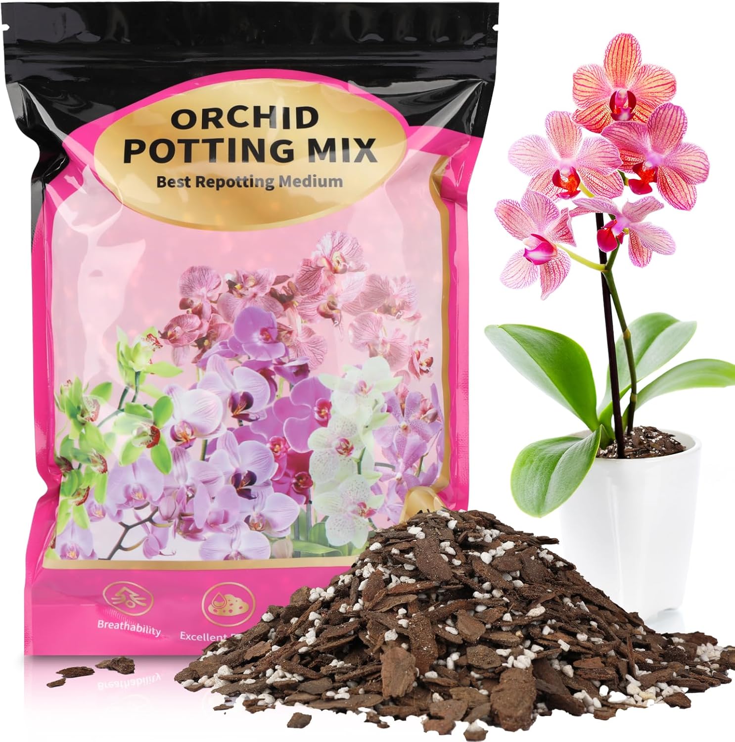 GOTVUGE Orchid Potting Mix 1L，Orchid Soil Composed of Orchid Bark and Perlite，...