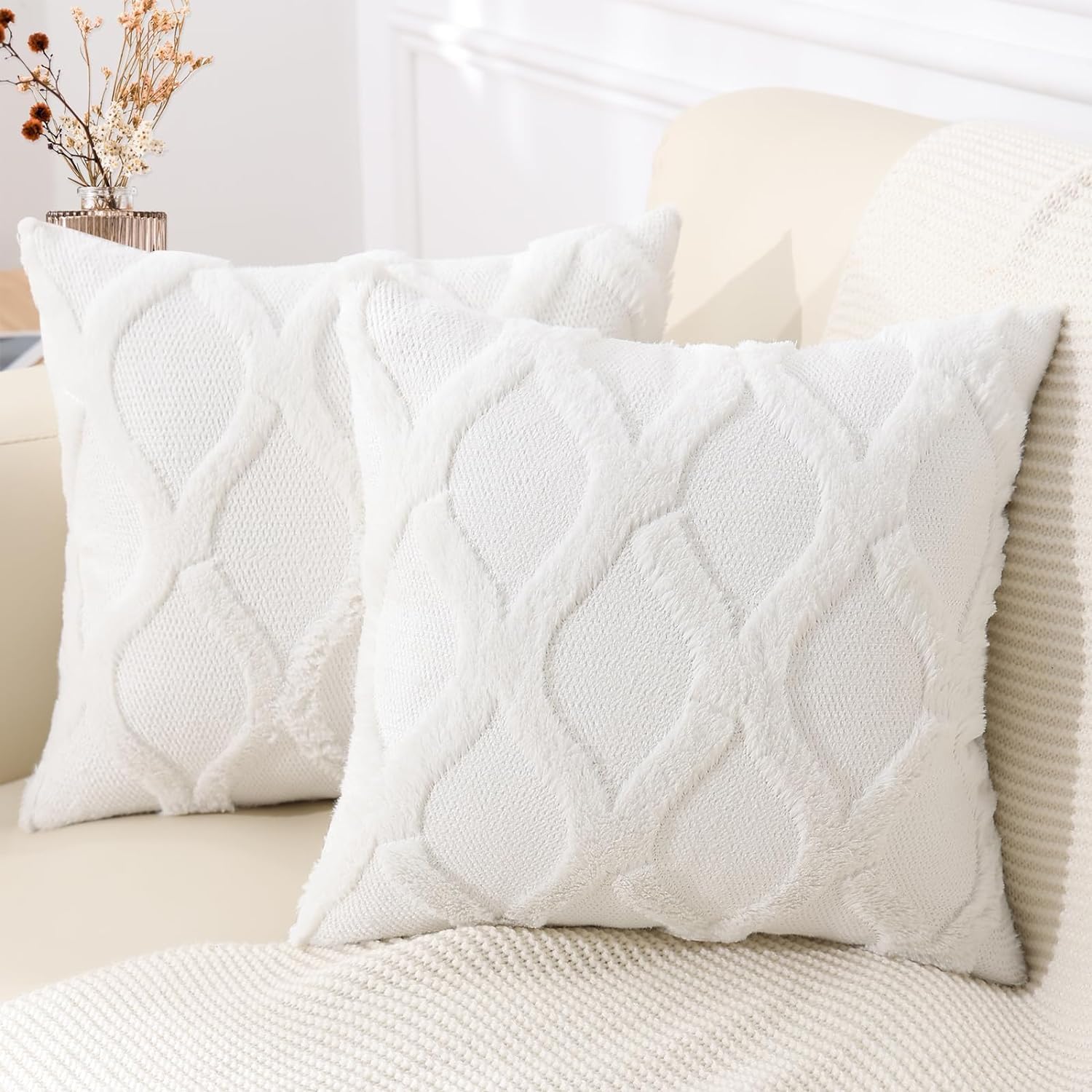 decorUhome Spring Throw Pillow Covers 18x18 Inch Set of 2, Soft Plush Faux Fur W...