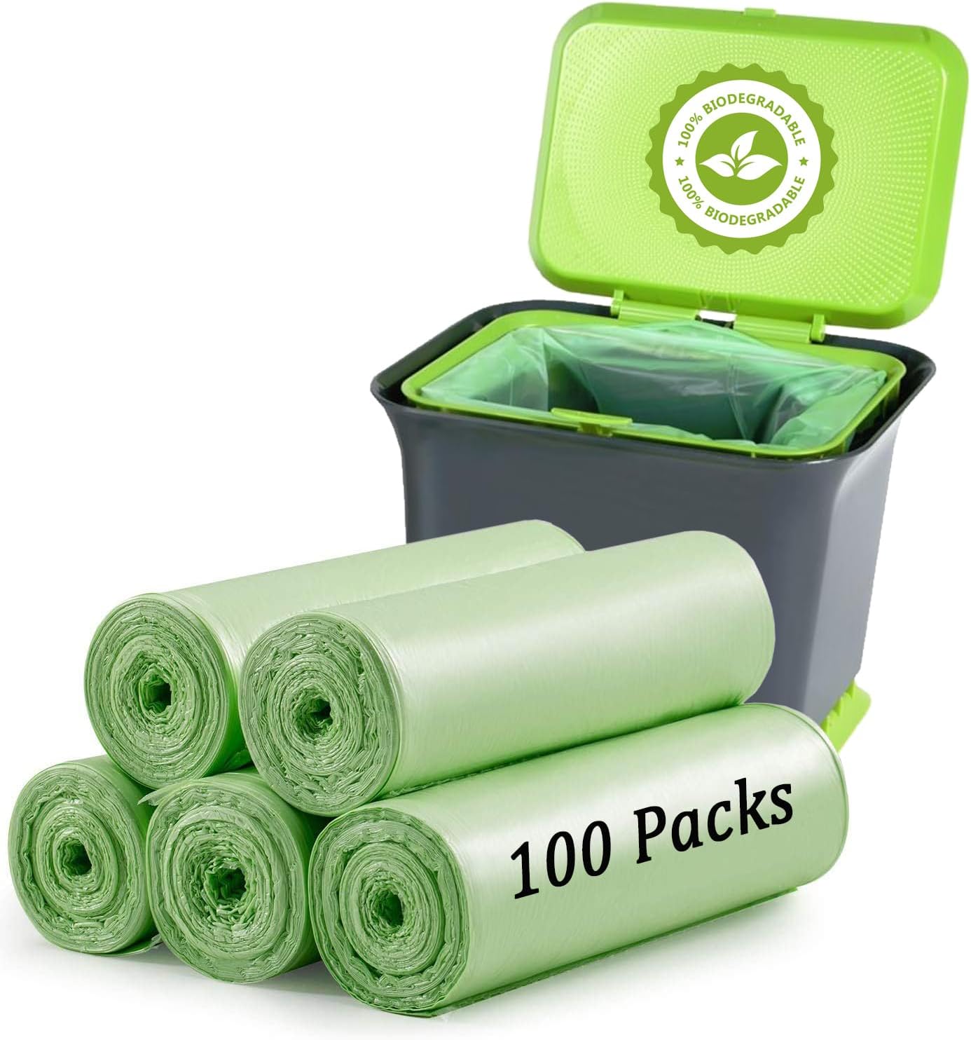 Biodegradable Bin Liners 100 Counts, 20L Small Food Waste Bag Recycle 4-6 Gallon...