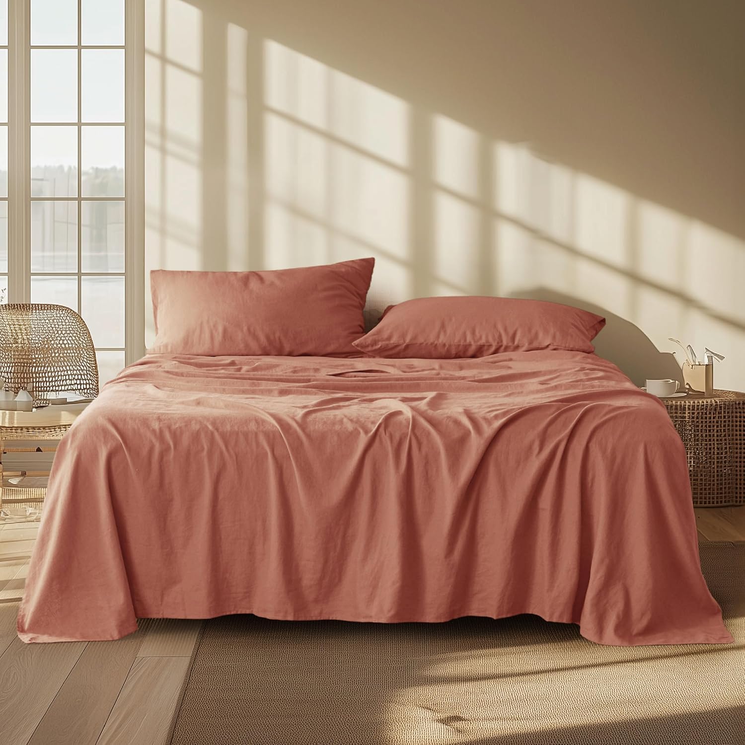 Bedsure Linen Sheets - Linen Bedsheets King Size, Blend from Linen Cotton Sheets...