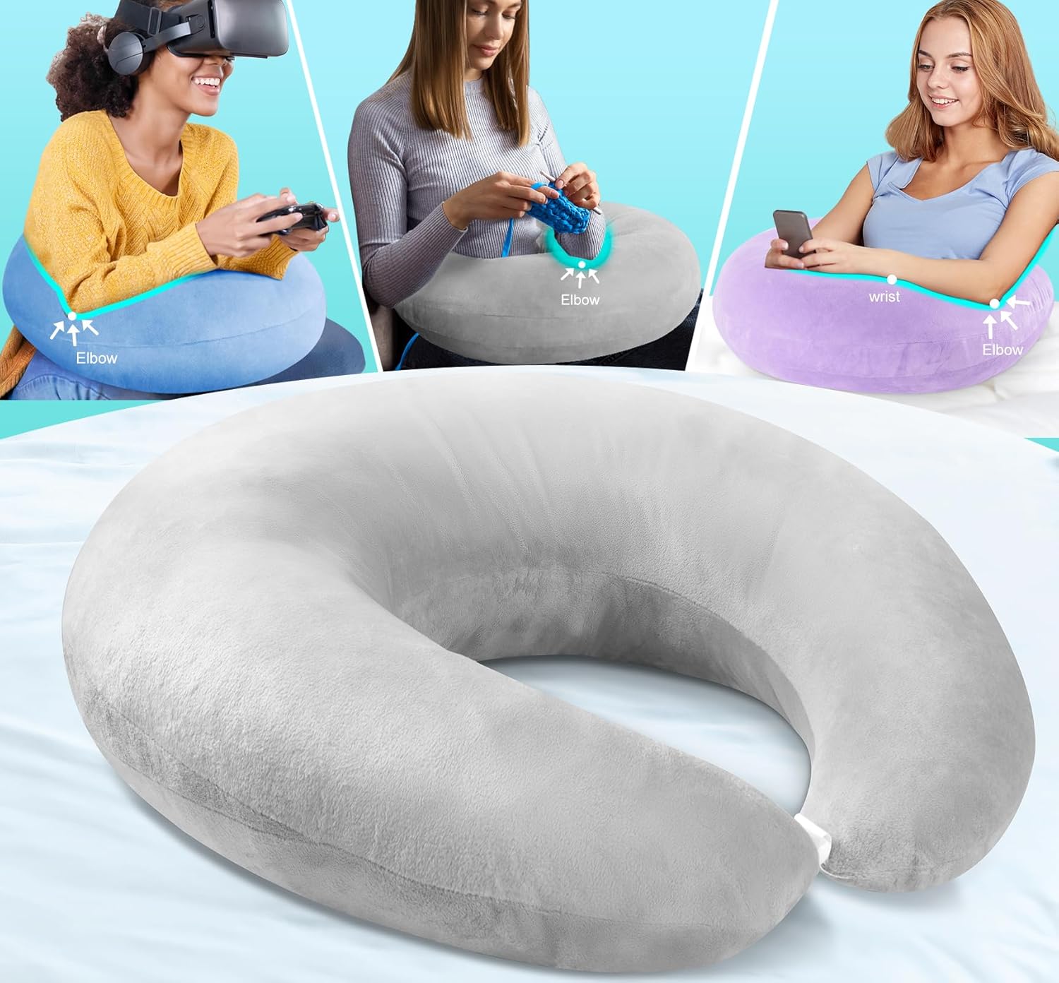 Gaming Pillow Arm Support Pillow for Bed & Sofa: Ergonomic U-Shaped Lap Pillow w...