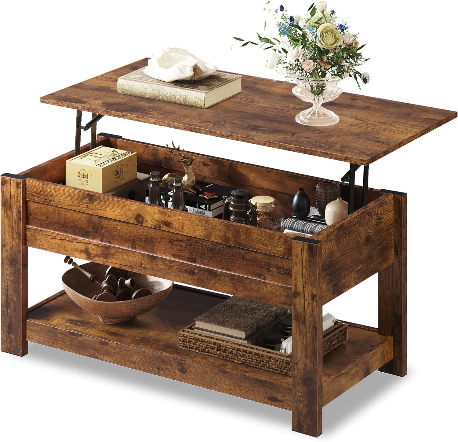 WLIVE Lift Top Coffee Table, 98CM Lift Up Coffee Table with Hidden Compartment,...