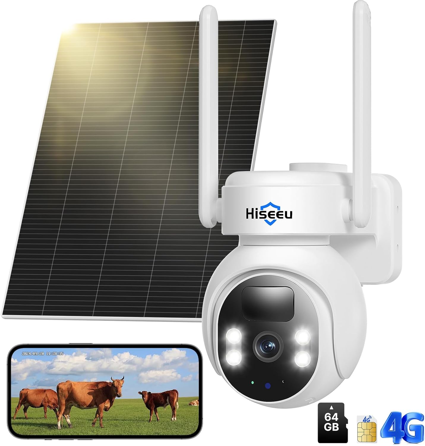 Hiseeu 4G Cellular Security Cameras Wireless Outdoor, No WiFi Security Camera, S...