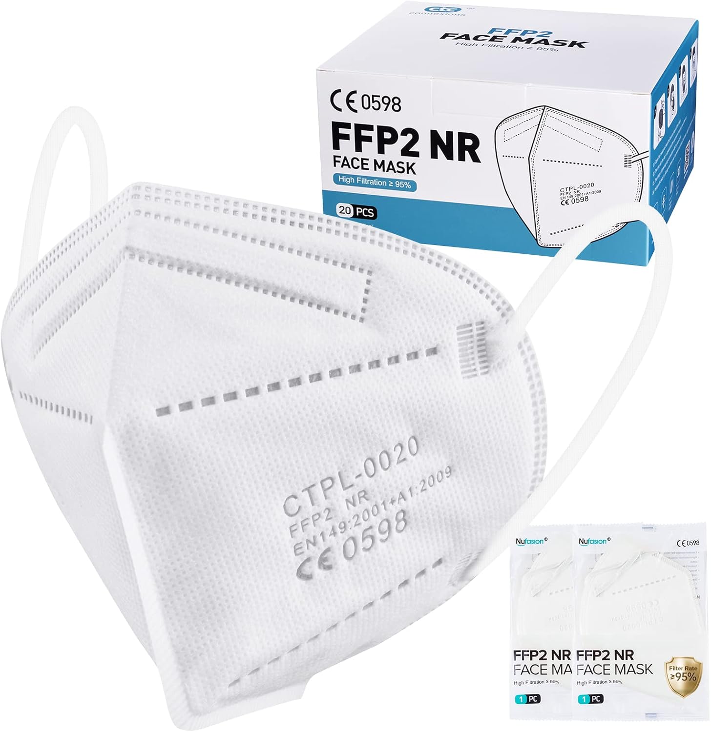 Nufasion FFP2 Masks 20 Pack KN95 EU0598 Certified...