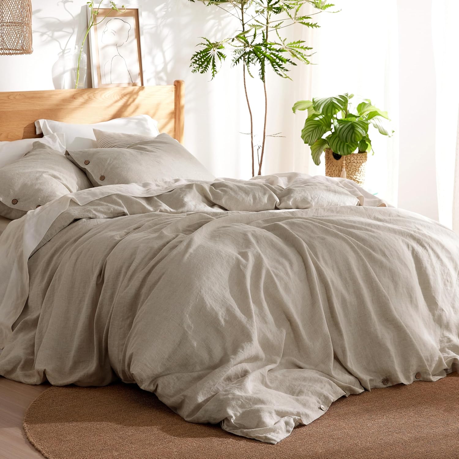 Bedsure Linen Duvet Cover King Size - Linen Cotton Blend Bedding Set, Soft & Coz...