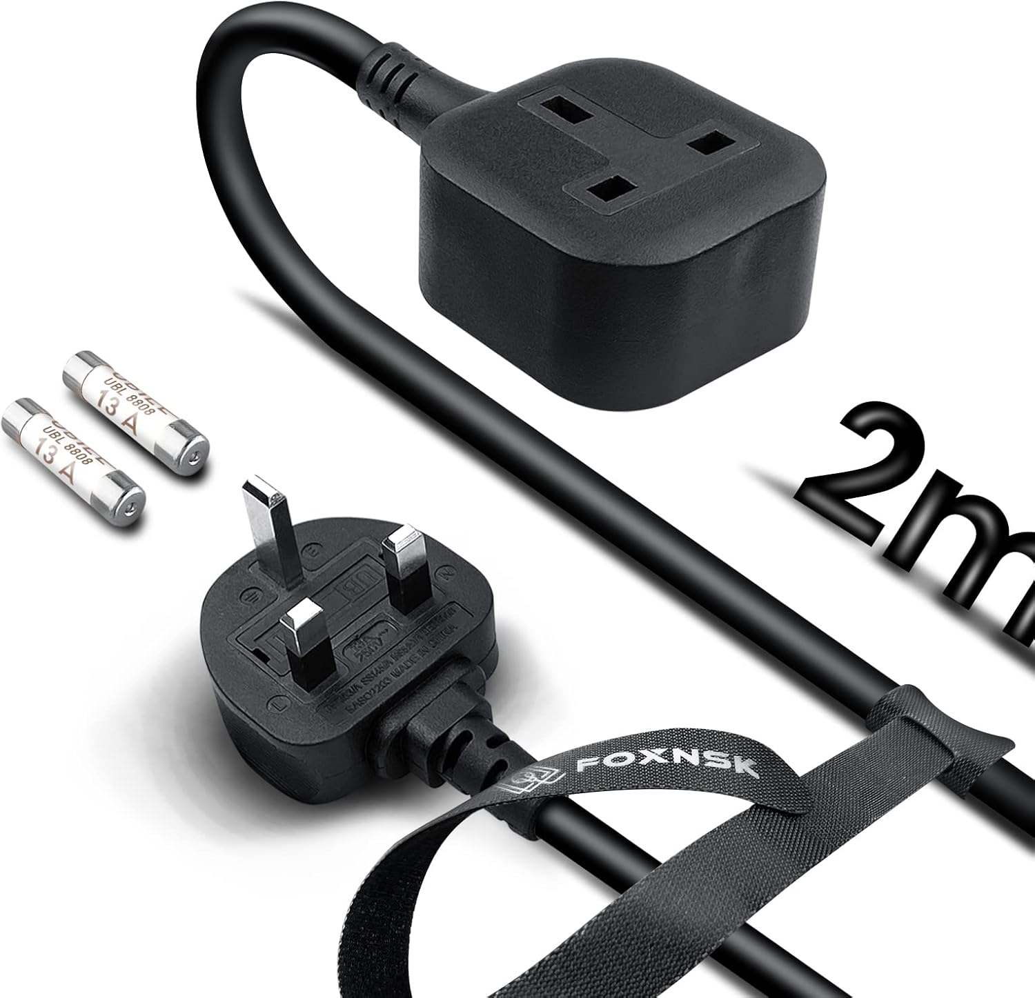 Single Extension Lead 2m, 1 Gang Single Plug Extension Lead Surge Protected, 13A...