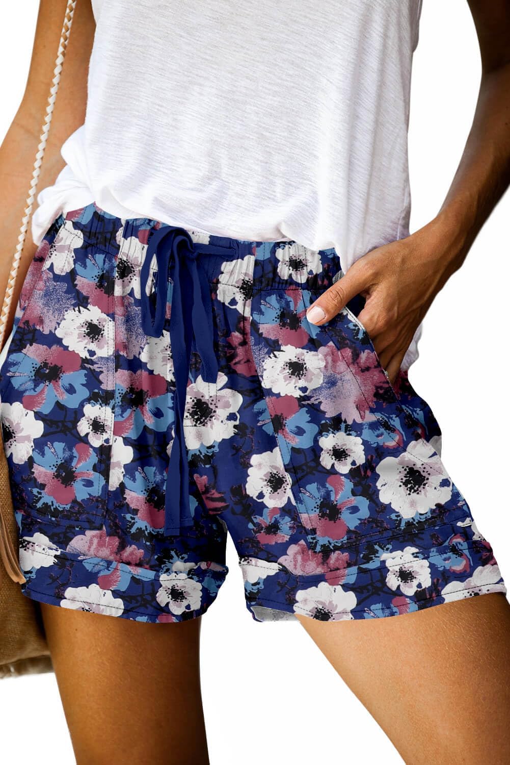 ONLYSHE Womens Casual Drawstring Shorts Summer Elastic Waist Shorts Pocketed Pan...