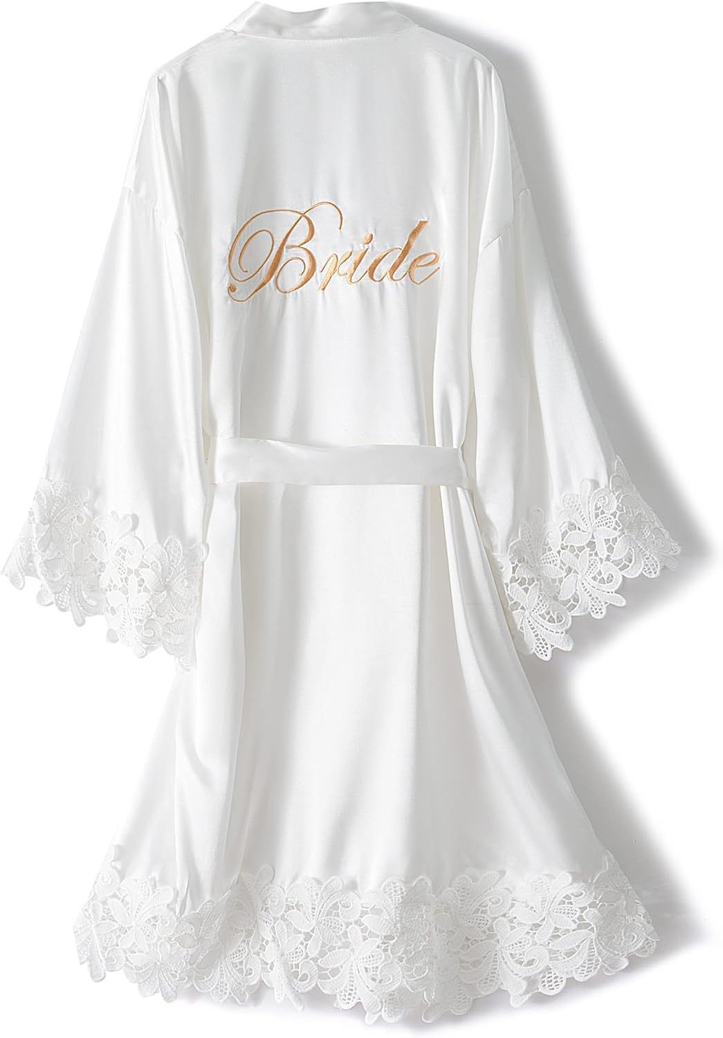 Crystal Dew Women's Lace Trim Bride Kimono Robes with Embroidery Bridal Silky Sa...