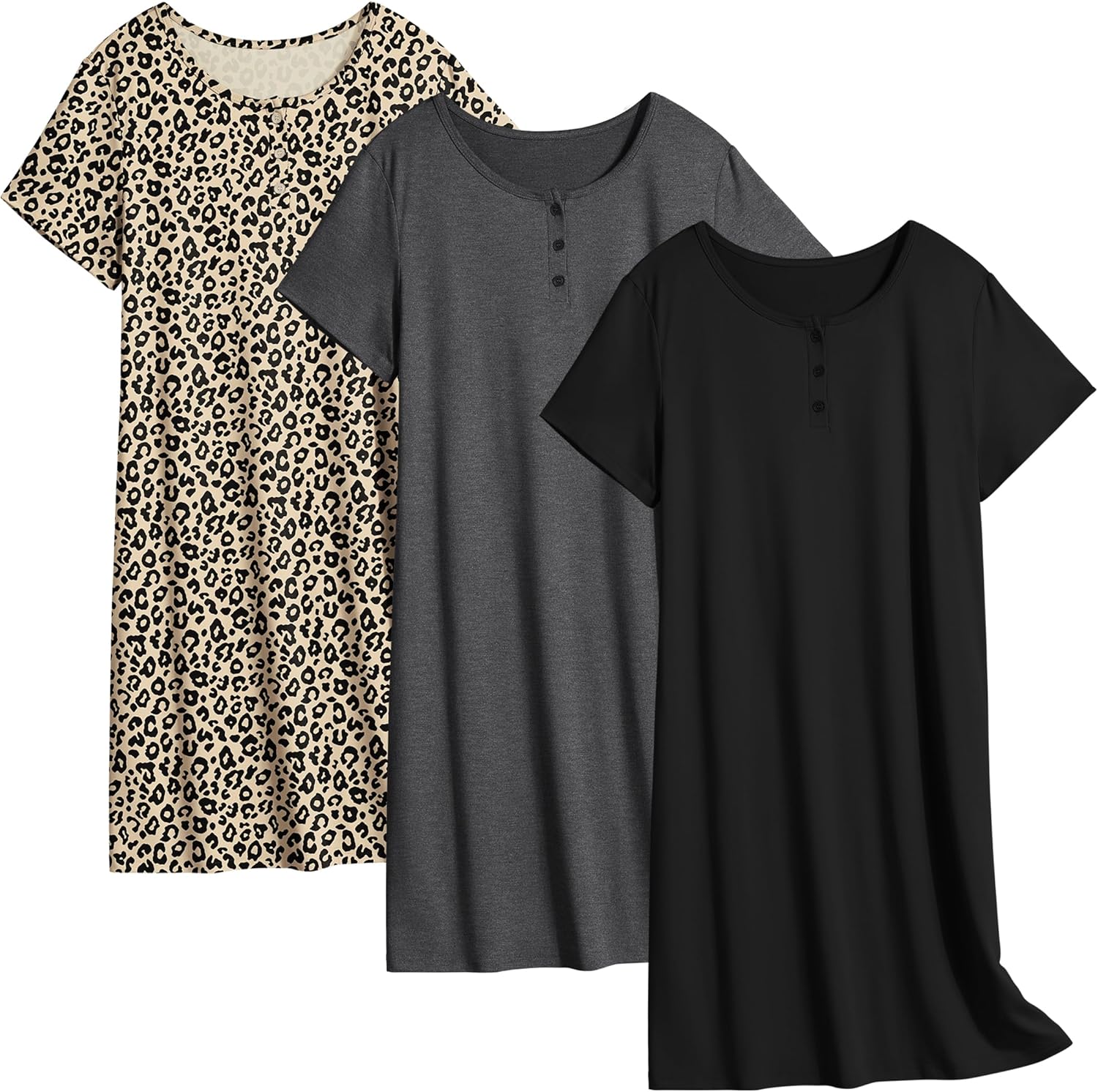 Ekouaer 3 Pack Women's Sleepshirts Soft Sleepwear Short Sleeve T-Shirt Nightgown...