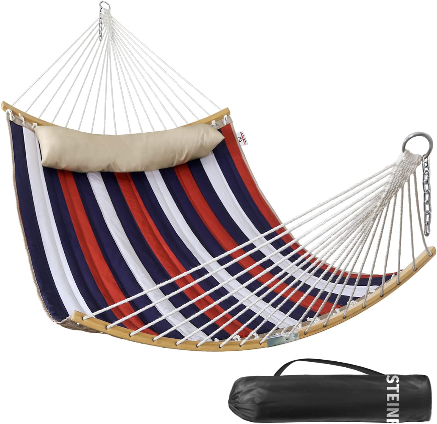 Double Hammock, 11 FT Quilted Fabric 2 Person Hammock for Outside with Pillow, F...