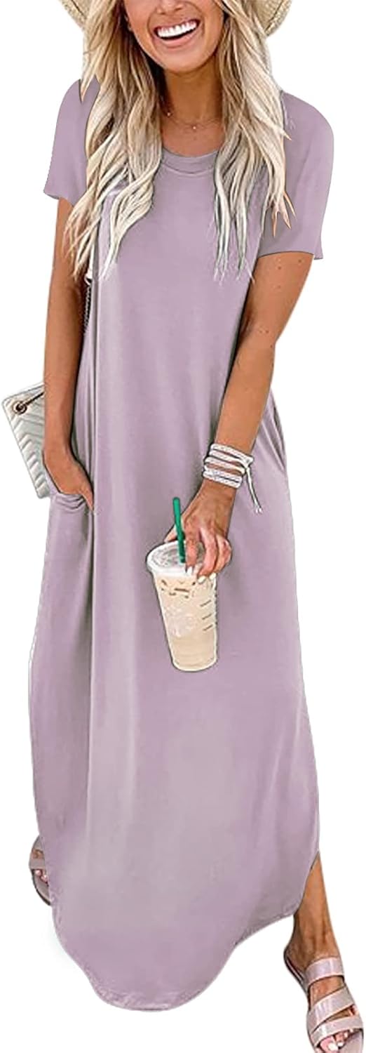 ANRABESS Women's Summer Casual Loose Short Sleeve Long T Shirt Dress Split Maxi...