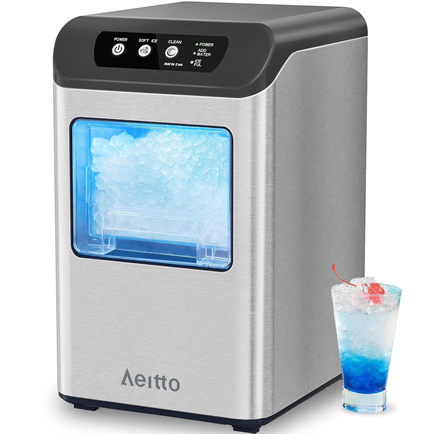 Aeitto Nugget Ice Maker Countertop, 55 lbs/Day, Chewable Ice Maker, Rapid Ice Re...