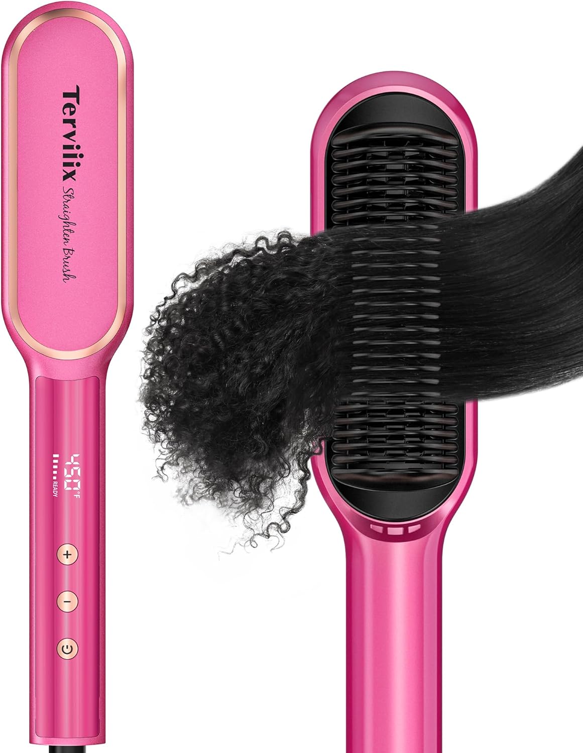 Terviiix Frizz Buster Ionic Hair Straightener Brush with MCH Heater - Rapid 450°...