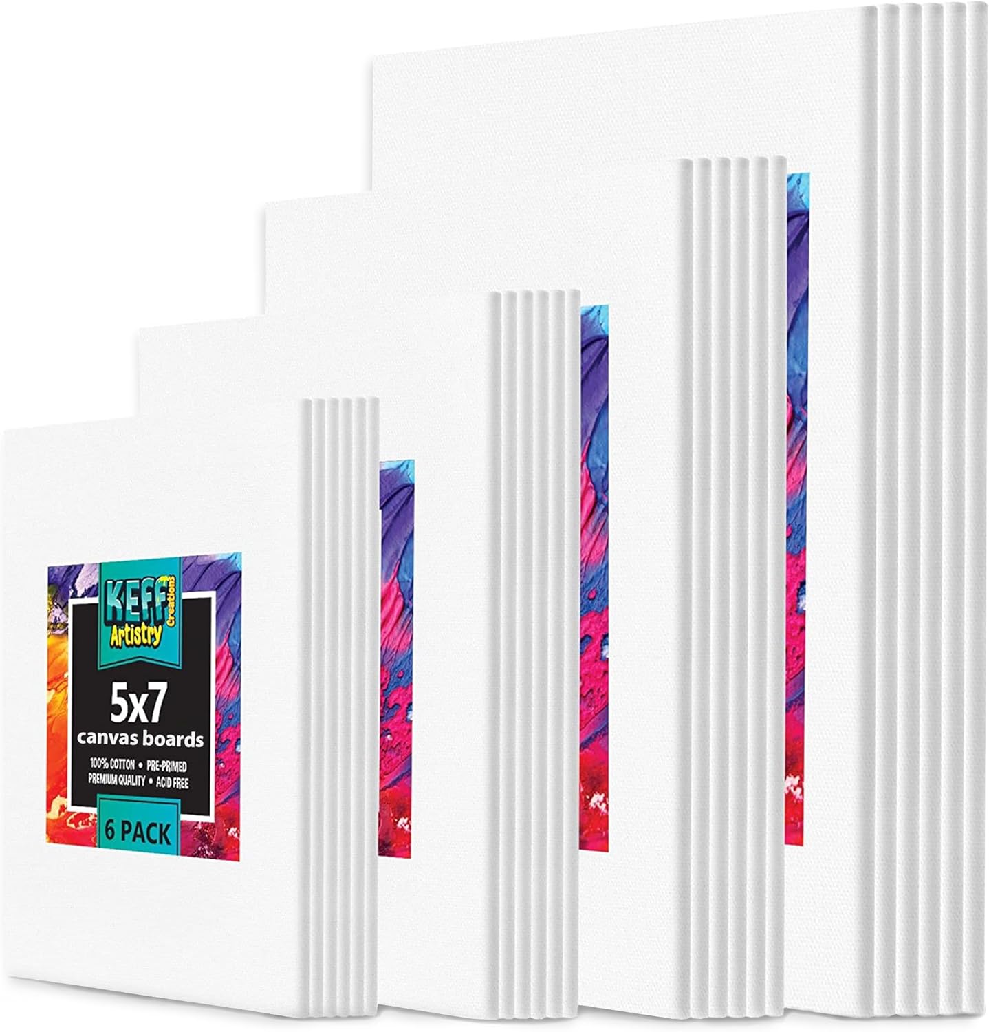 KEFF 24-Pack Bulk Canvas for Painting, 6 of 5x7, 8x10, 9x12, 11x14 Canvas Boards...