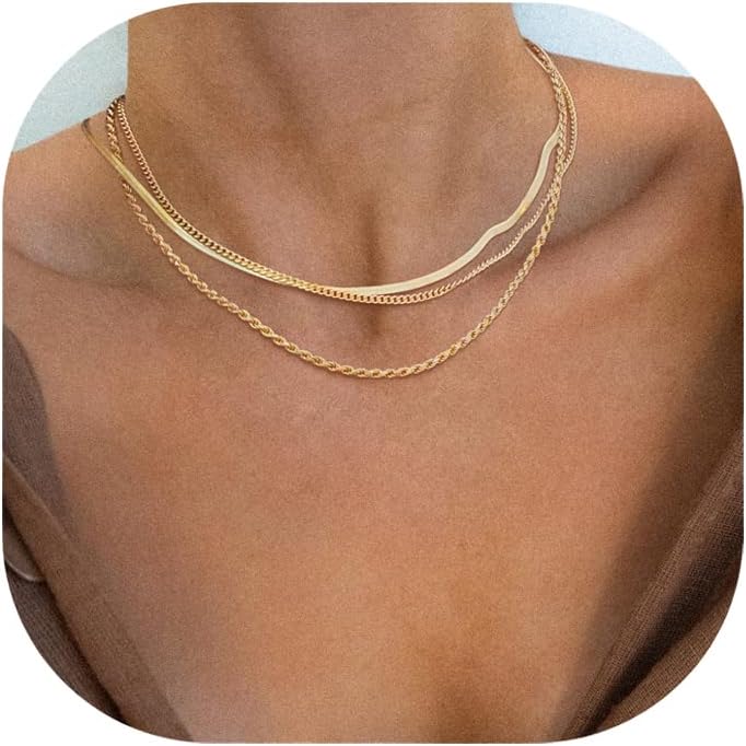Herringbone Necklace for Women,Dainty Gold Necklace,14k Gold Plated Snake,Gold C...