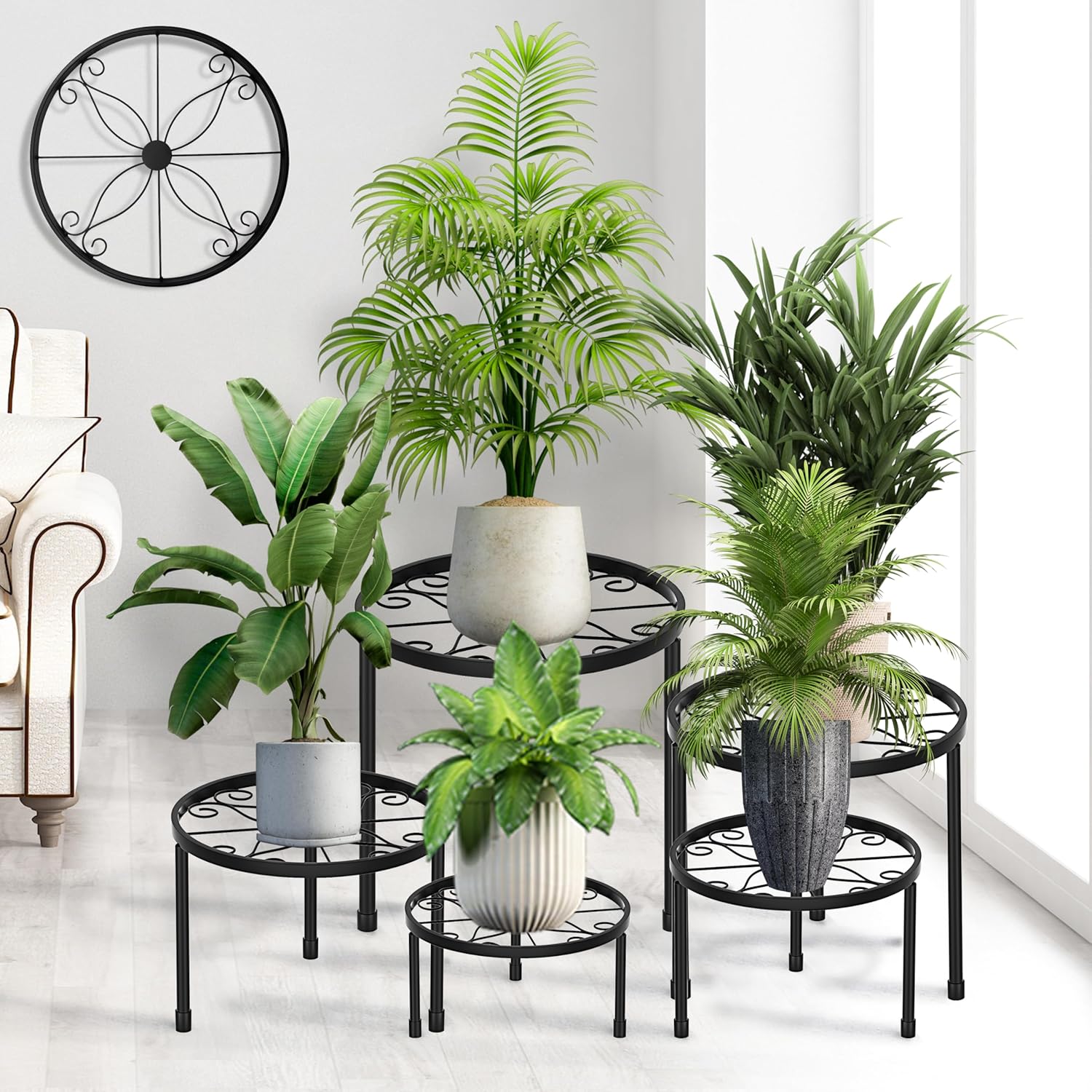 CADANI 5-Pack Metal Plant Stands for Outdoor Indoor, Anti-Rust Iron Flower Pot S...