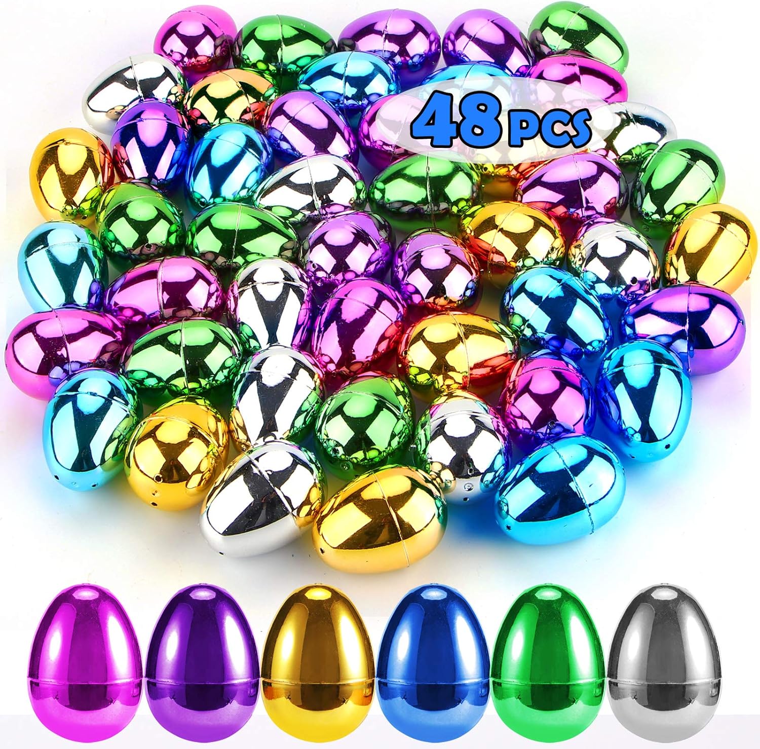 CPPSLEE 48 PCS Plastic Easter Eggs, 2.36" Easter Basket Stuffers for Toddler Kid...