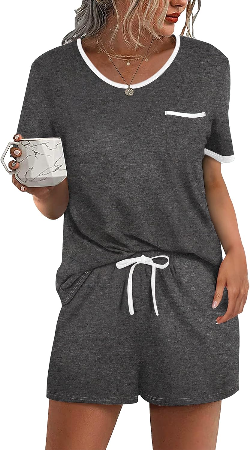 Ekouaer Pajama Set for Women 2 Piece Lounge Set Short Sleeve Tops and Shorts Sof...