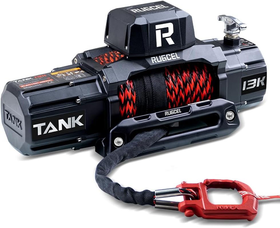 RUGCEL 13500lb New Waterproof Electric Synthetic Rope Winch 12V with Hawse Fairl...