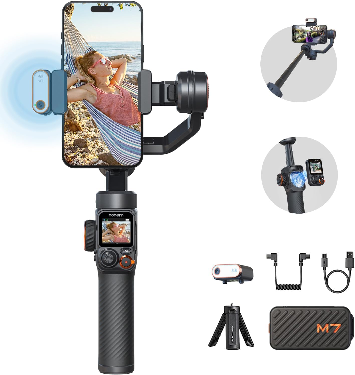 Hohem iSteady M7 Gimbal Stabilizer for Smartphone, Magnetic AI Tracker Fill Ligh...