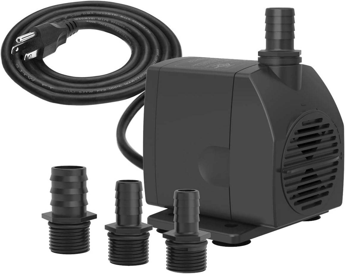 Submersible Pump 450GPH Ultra Quiet with Dry Burning Protection 8.2ft High Lift...