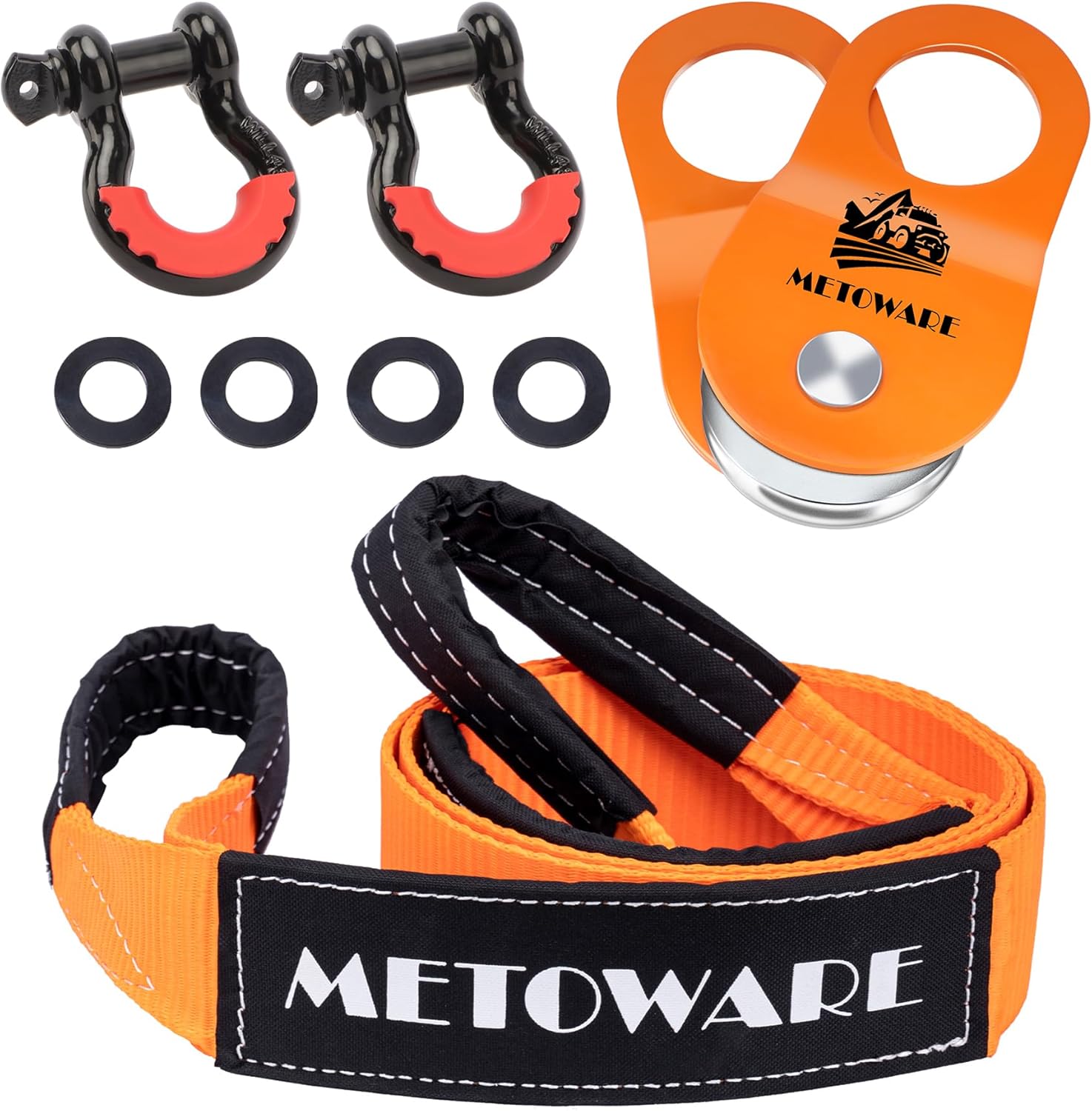 METOWARE Offroad Recovery Kit - 10 Ton Heavy Duty Winch Snatch Block Pulley, 3"...