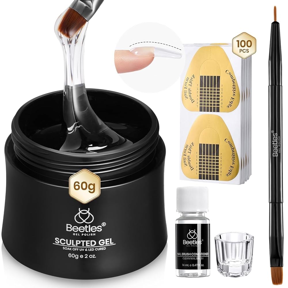 Beetles Builder Gel for Nails, 60g Sculpture Hard Gel with Dual Nail Pen Forms f...