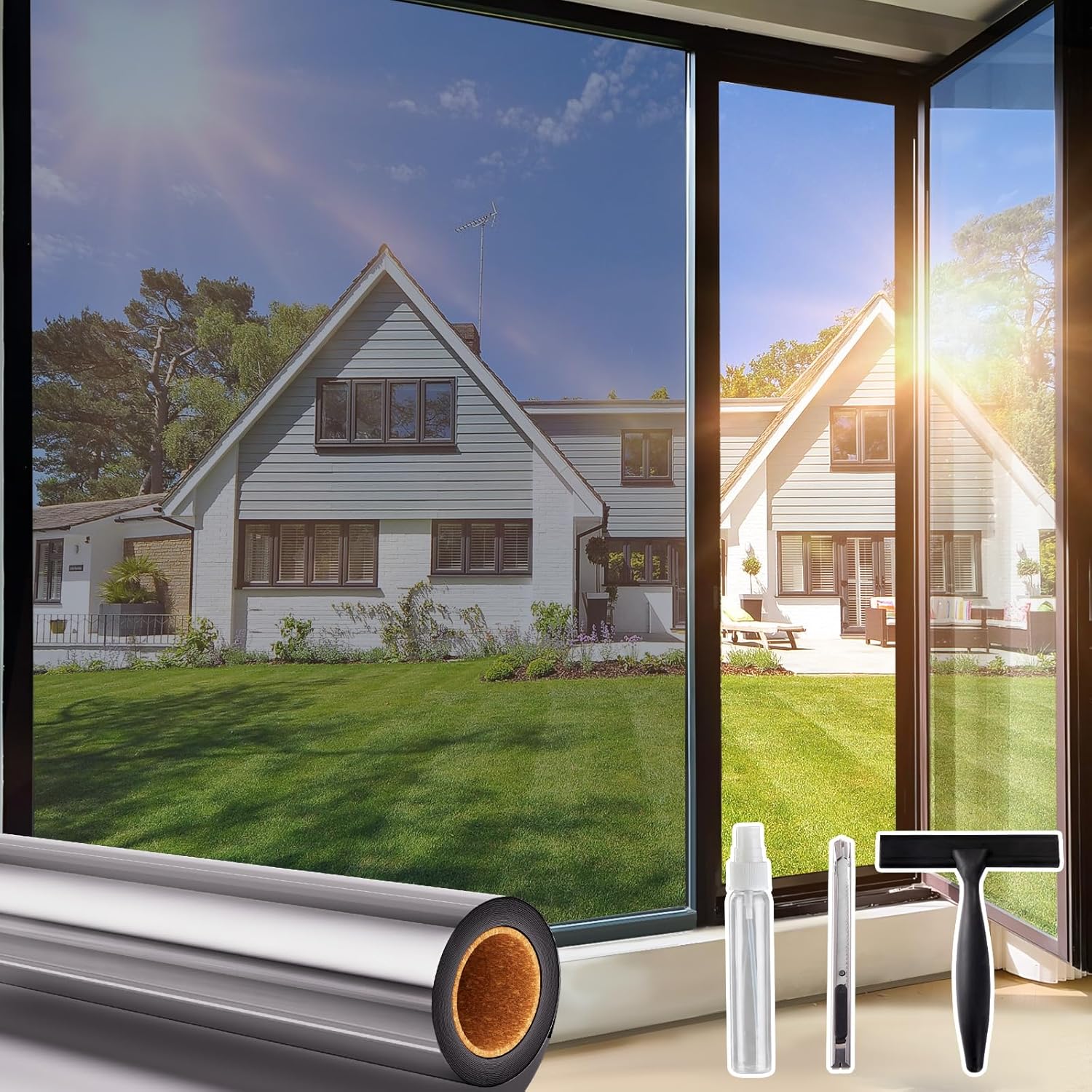 Beautysaid Window Film Privacy One Way Clear, Mirror Reflective Window Security...