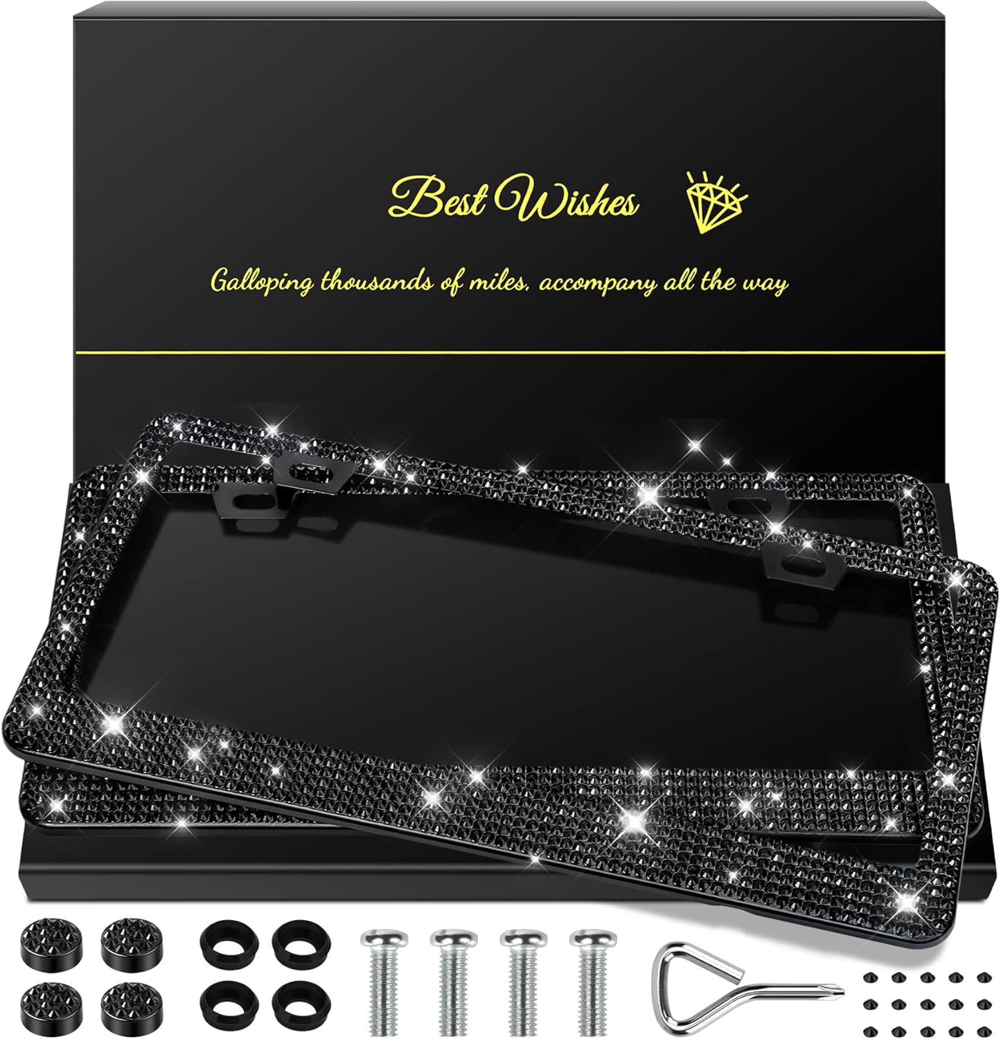 2 Pack Bling License Plate Frames for Women, Sparkly Rhinestone Diamond Car Acce...