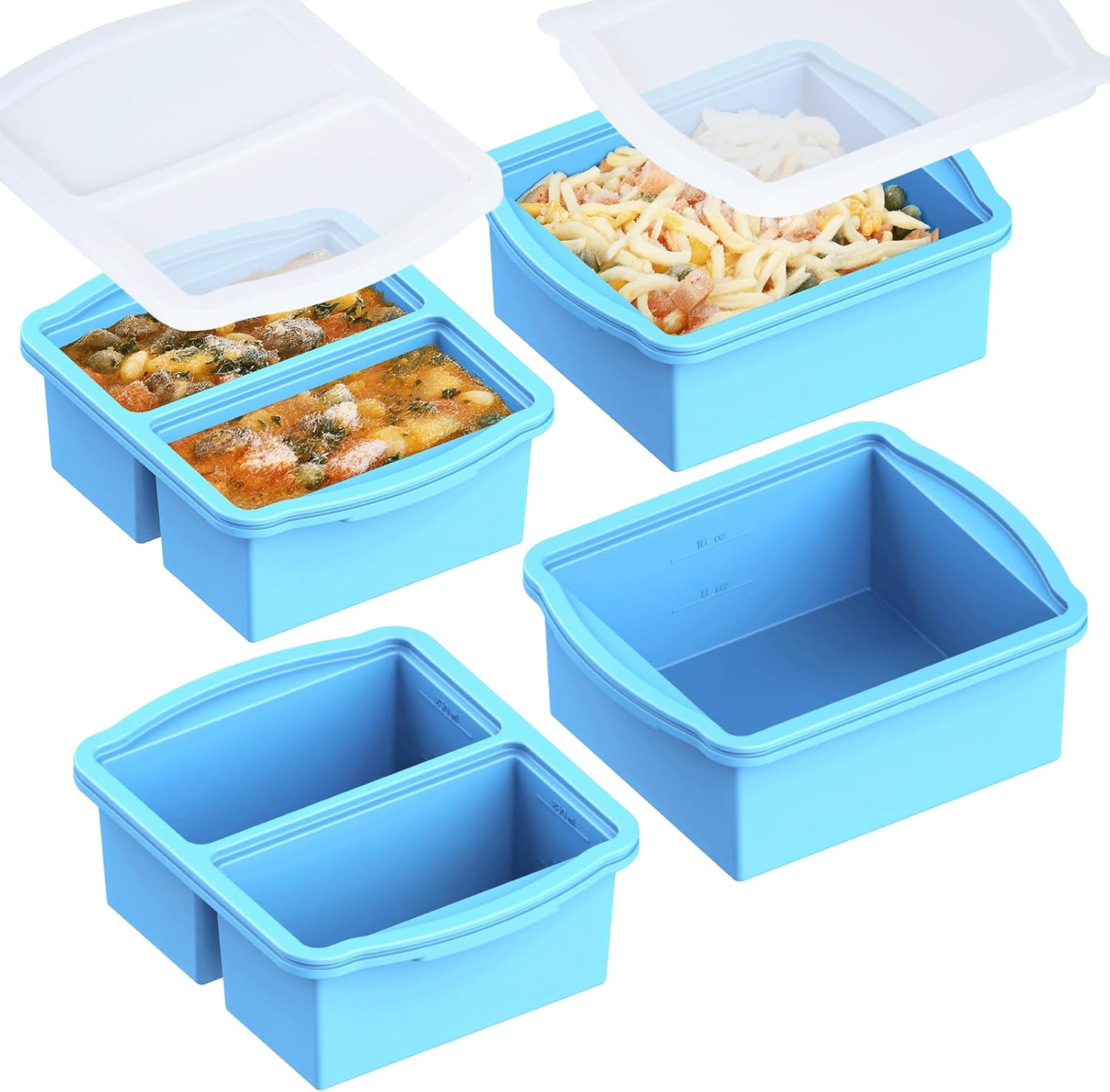 Silicone Freezer Trays with Lids, Set of 4 - with 1cup and 2 cup Silicone Freeze...