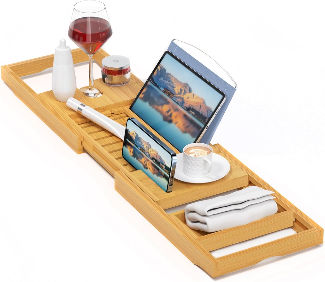 Luxury Bathtub Caddy Tray，Bamboo Bathtub Tray Caddy - Wood Bath Tray Expandable...