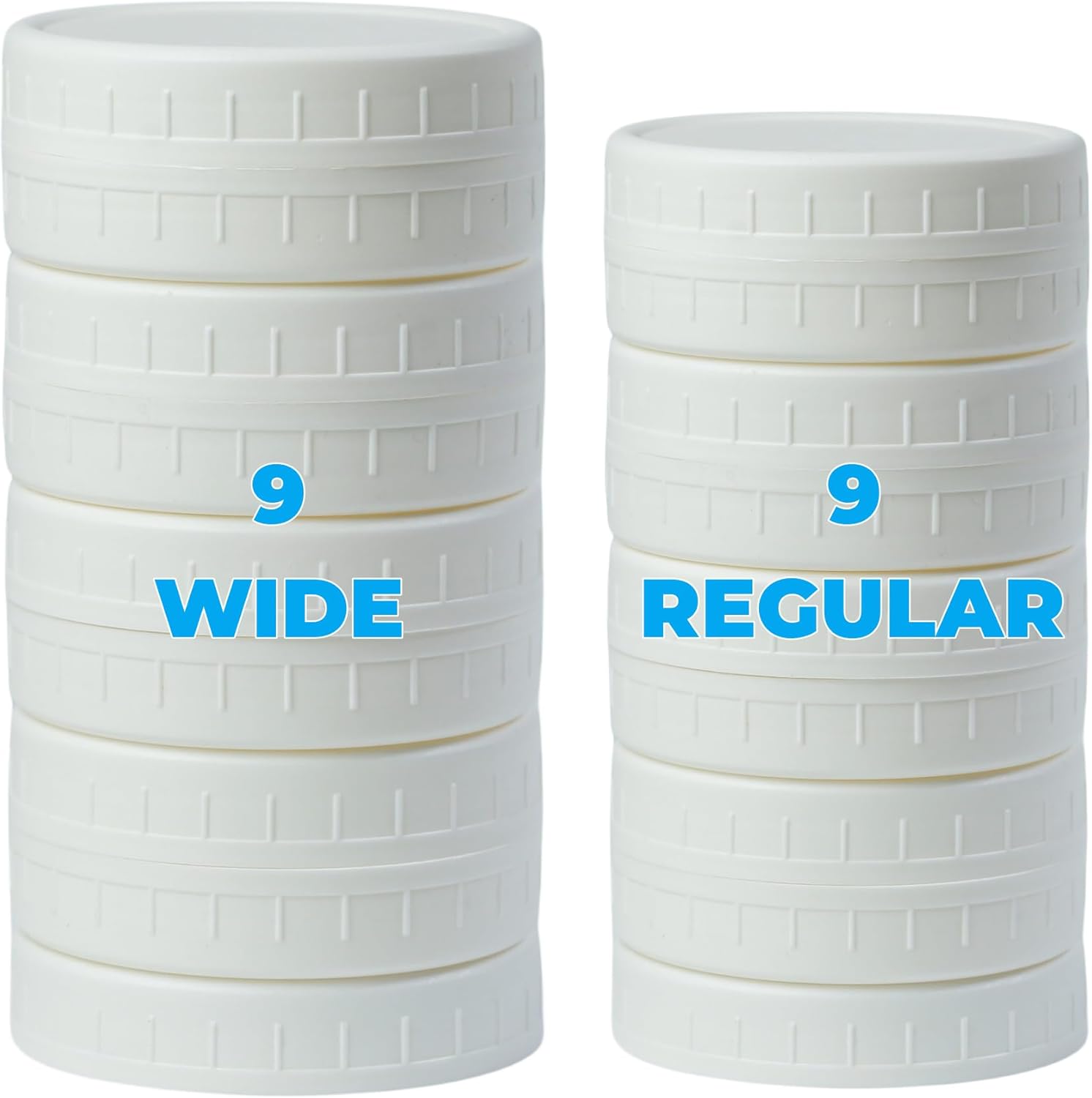 18 Pack White Plastic Mason Jar Lids with Silicone Rings, 9 Wide Mouth & 9 Regul...