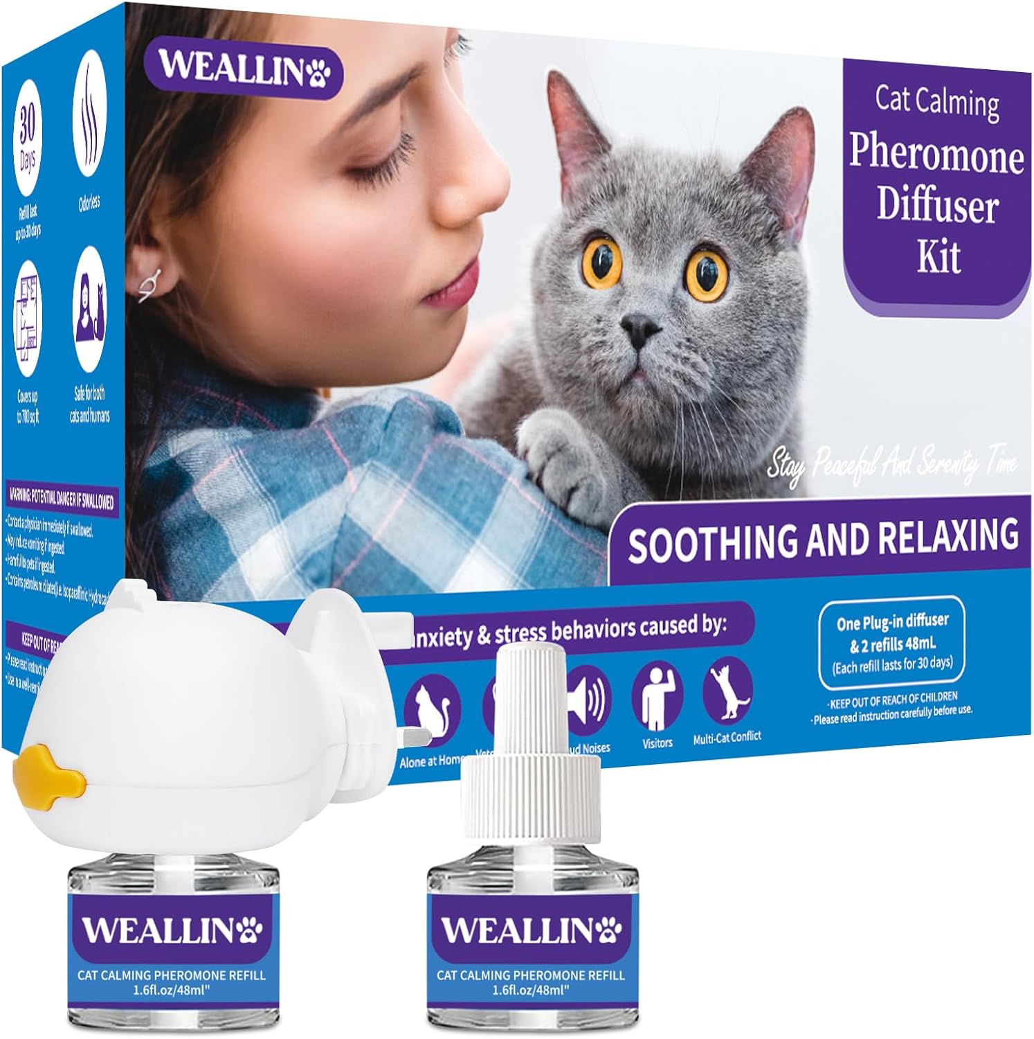 WEALLIN Cat Calming Plug-in - Cat Pheromone Diffuser Relieve Anxiety & Stress -...