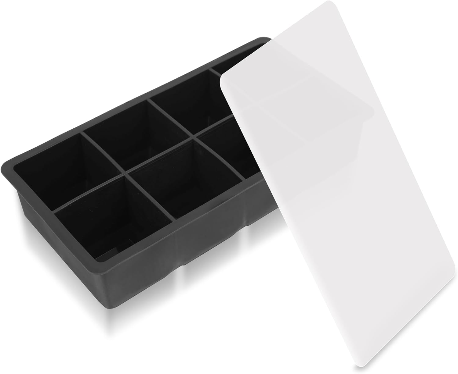 YHT 1 Pack Extra Large Ice Cube Tray Molds with Lids,8 Cubes Black Reusable Sili...